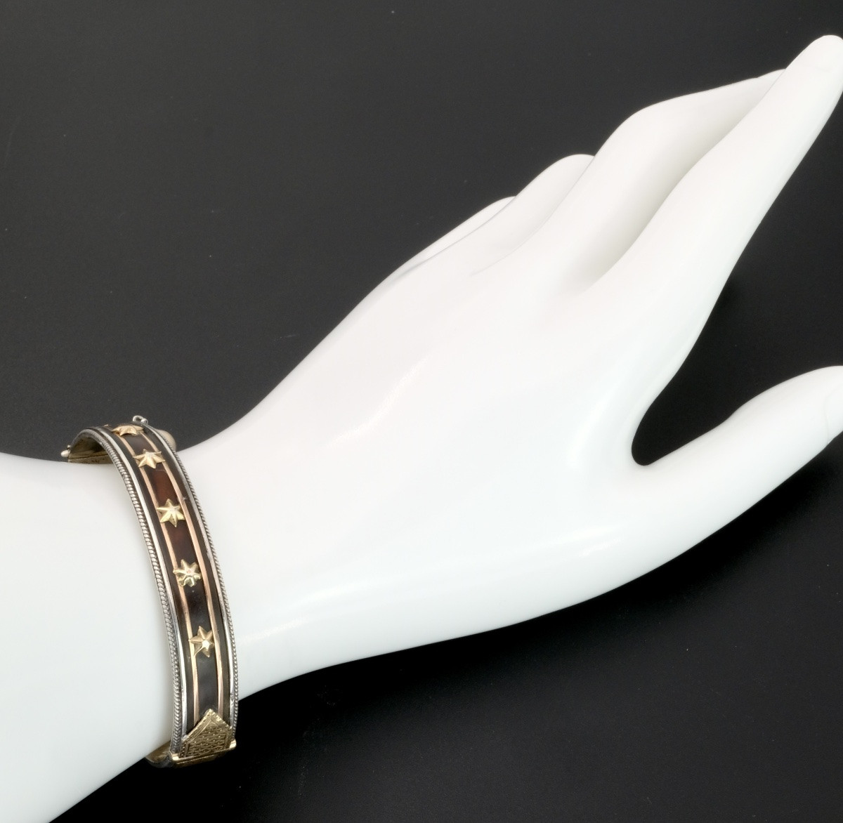 Bracelet Napoléon III argent perles étoiles or, écrin d'époque-photo-2