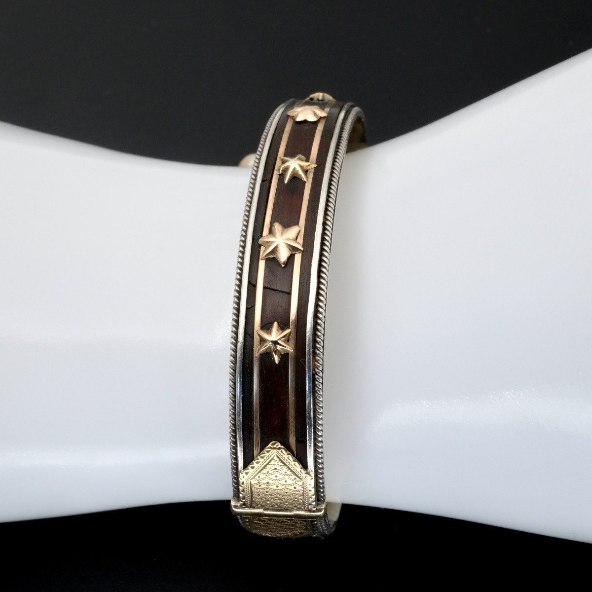 Bracelet Napoléon III argent perles étoiles or, écrin d'époque-photo-3