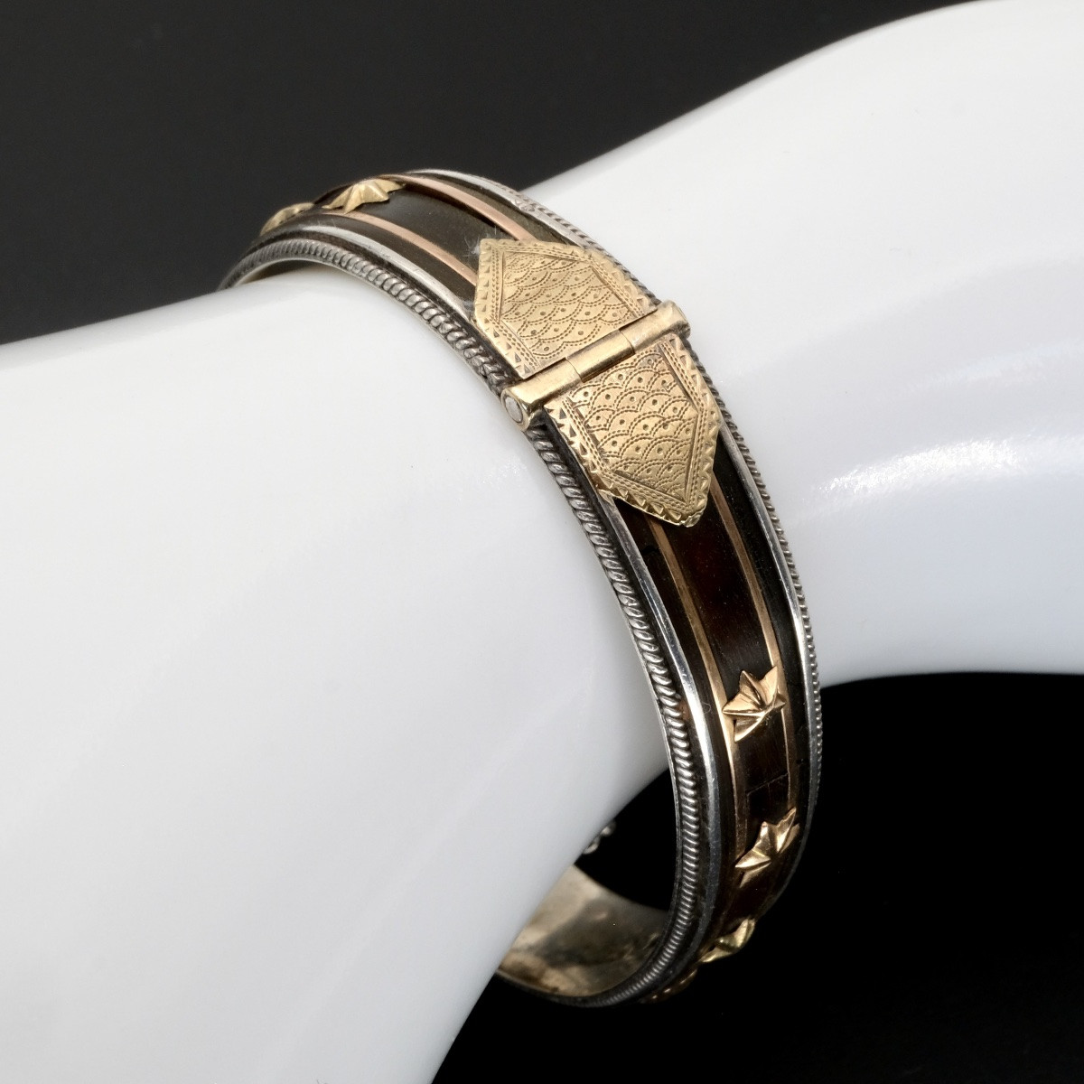 Bracelet Napoléon III argent perles étoiles or, écrin d'époque-photo-4