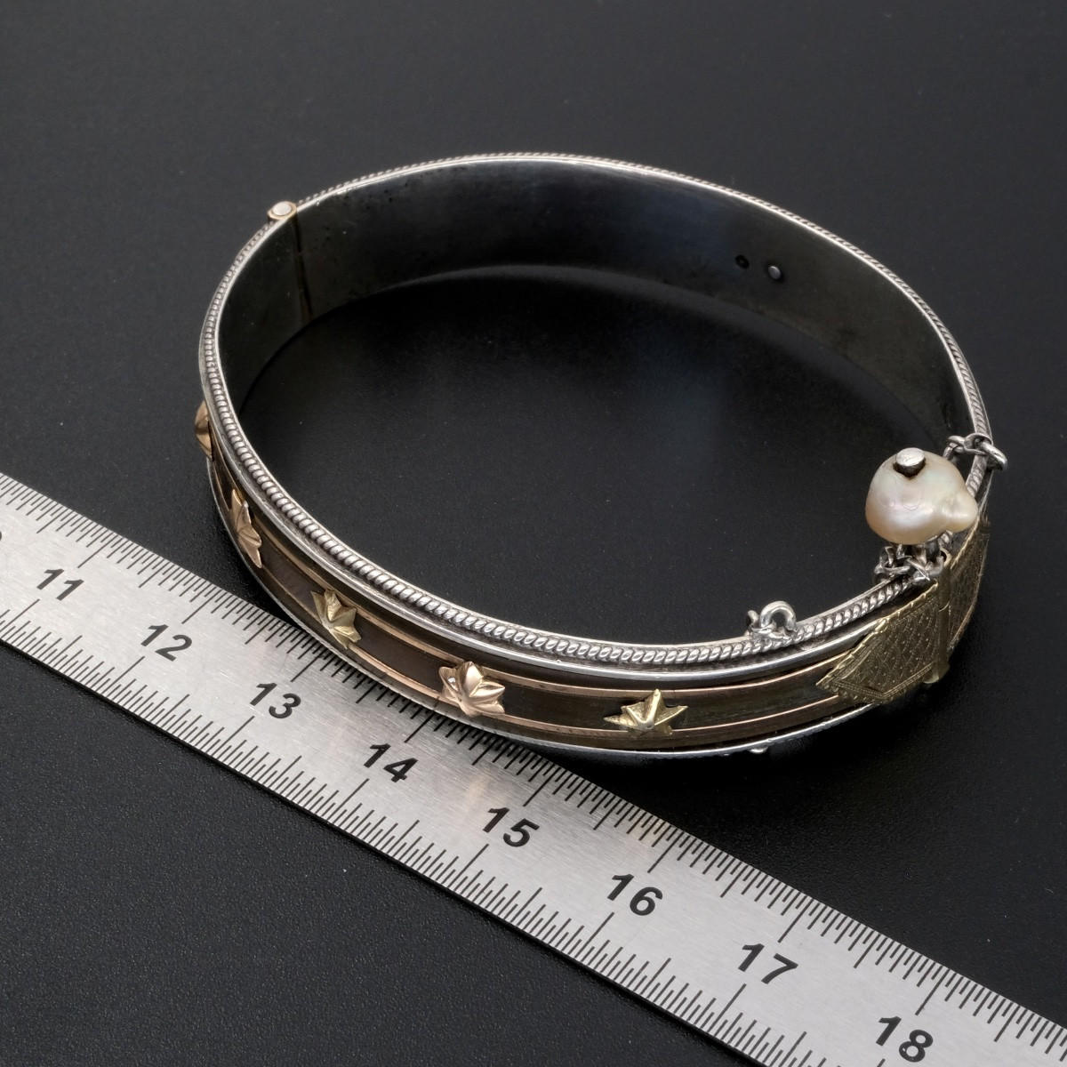 Bracelet Napoléon III argent perles étoiles or, écrin d'époque-photo-7