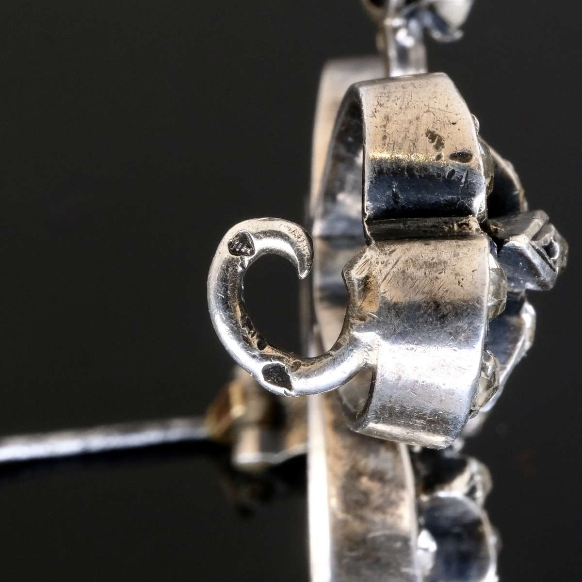 Broche trèfle 19ème siècle argent et cristaux dans son écrin ancien-photo-4