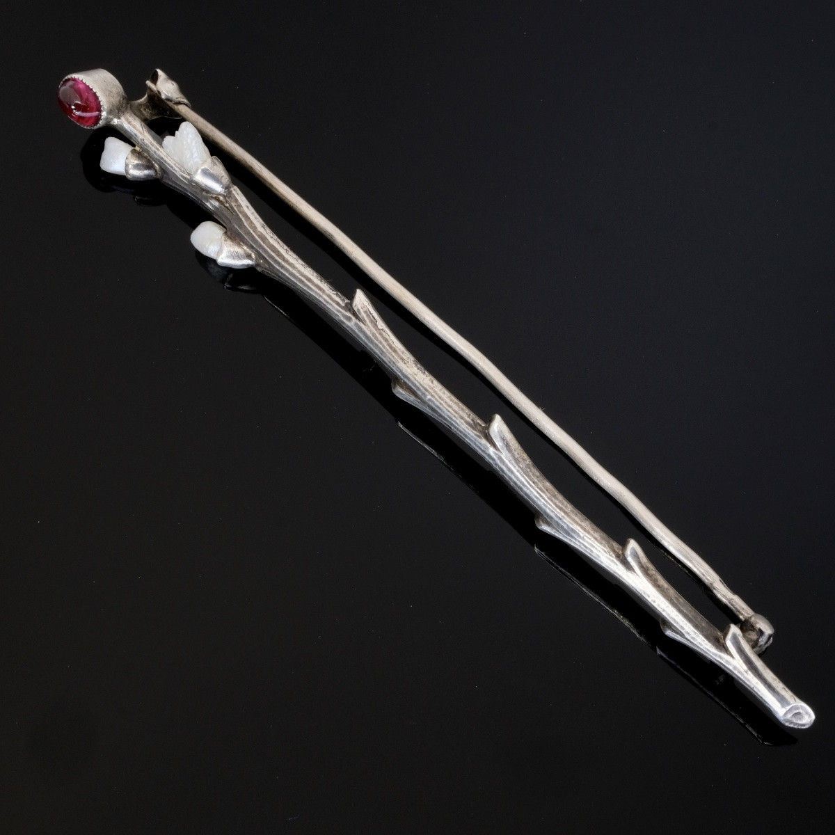 Broche rameau argent grenat et perles époque Art Nouveau Martin Mayer-photo-2