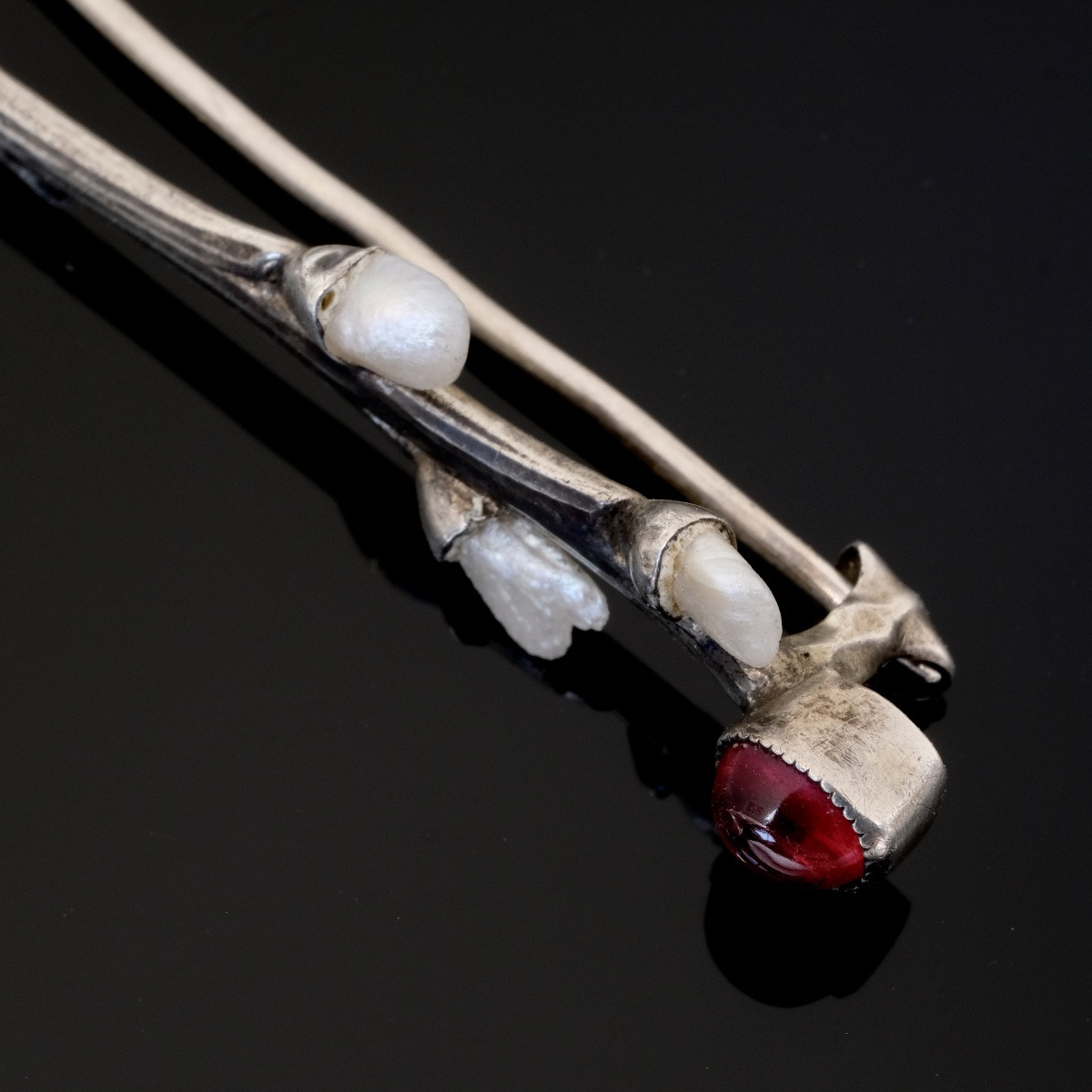Broche rameau argent grenat et perles époque Art Nouveau Martin Mayer-photo-4