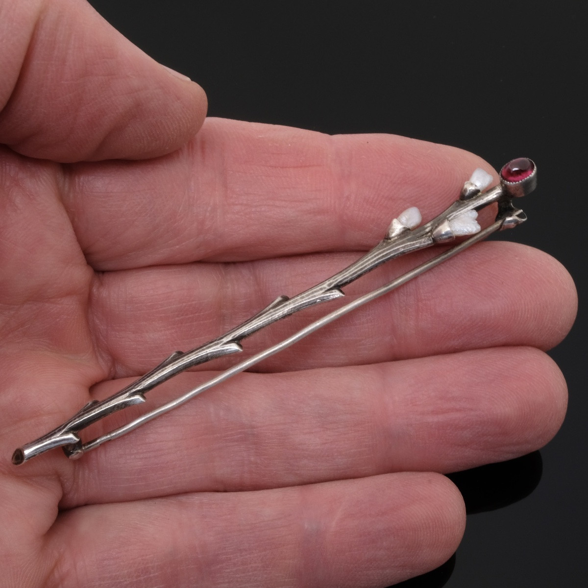 Broche rameau argent grenat et perles époque Art Nouveau Martin Mayer-photo-4