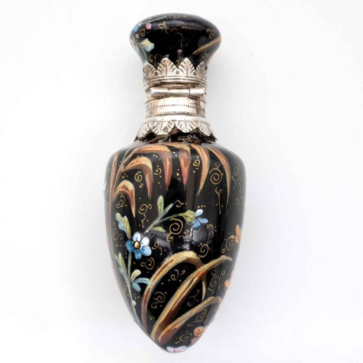 Napoleon III Enamel And Silver Smelling Salt Or Perfume Bottle, With Herbs And Insects-photo-3