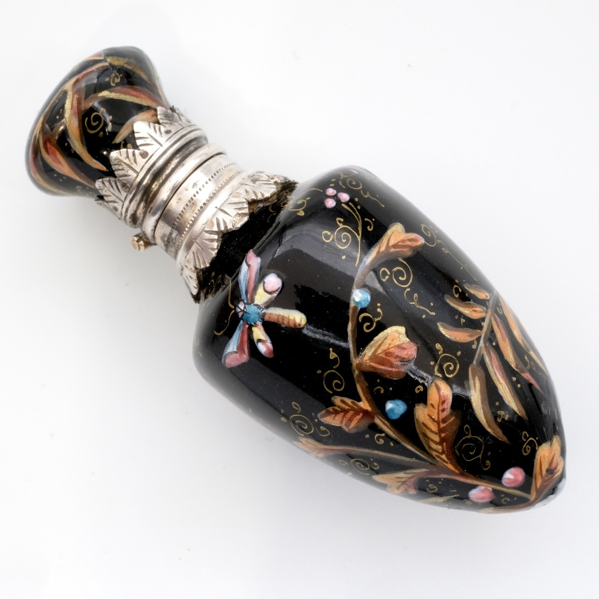 Napoleon III Enamel And Silver Smelling Salt Or Perfume Bottle, With Herbs And Insects-photo-4