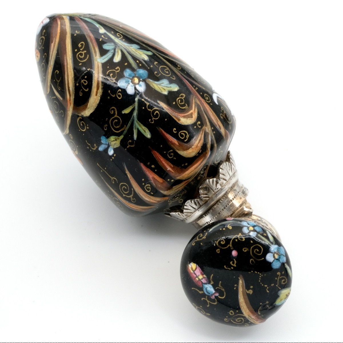 Napoleon III Enamel And Silver Smelling Salt Or Perfume Bottle, With Herbs And Insects-photo-2