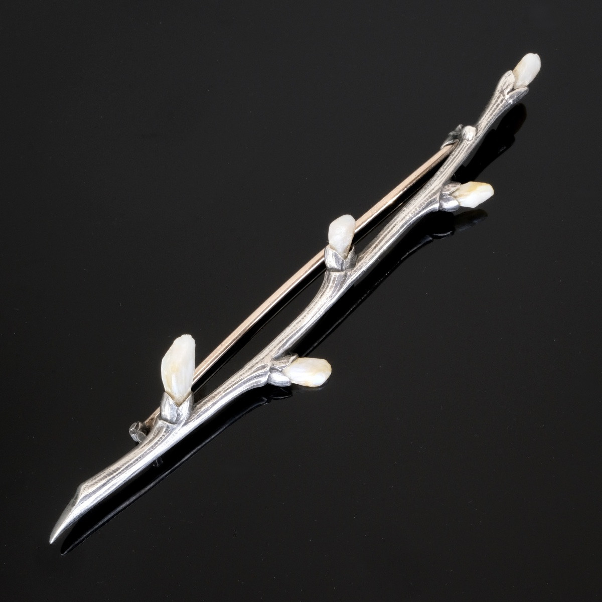 Art Nouveau Silver And Pearl Branch Brooch Attributed To Martin Mayer-photo-2