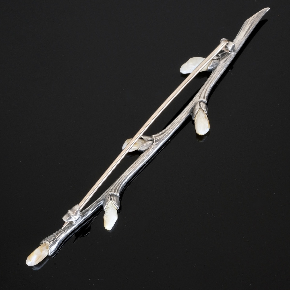 Art Nouveau Silver And Pearl Branch Brooch Attributed To Martin Mayer-photo-1