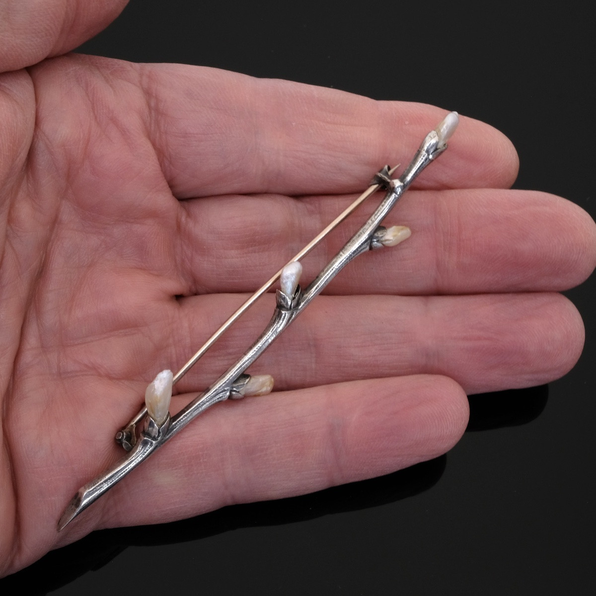 Art Nouveau Silver And Pearl Branch Brooch Attributed To Martin Mayer-photo-2