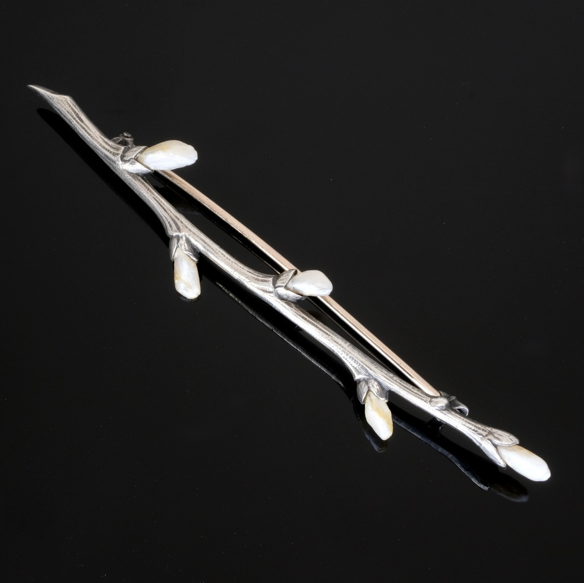Art Nouveau Silver And Pearl Branch Brooch Attributed To Martin Mayer