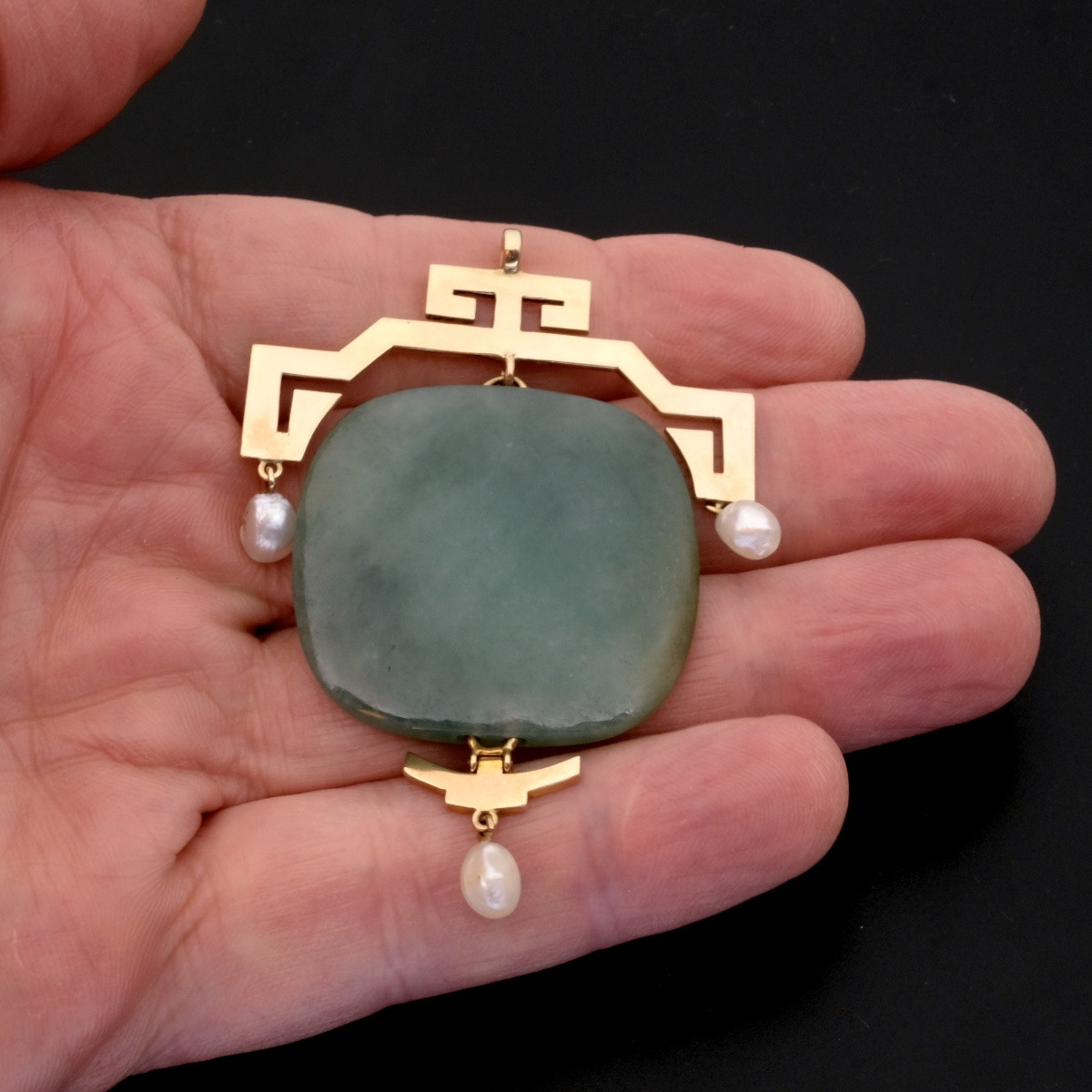 Pendentif époque Art Déco or, jade et perles-photo-2