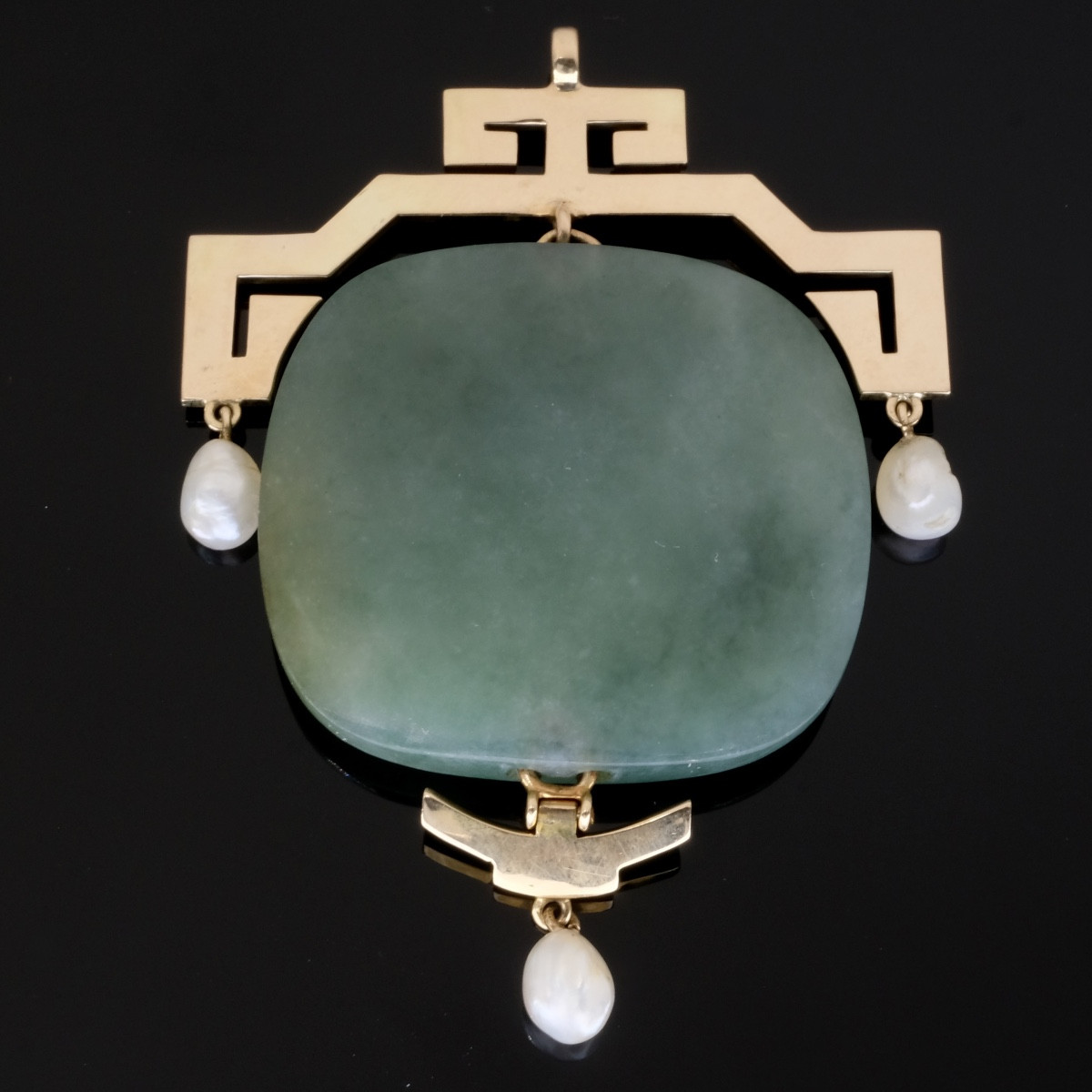 Pendentif époque Art Déco or, jade et perles