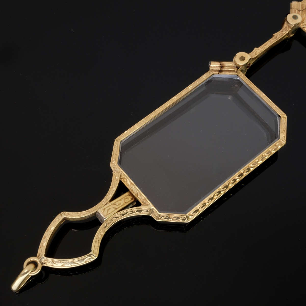 Rectangular Hand Pendant In 18-carat Gold Belle époque-photo-2