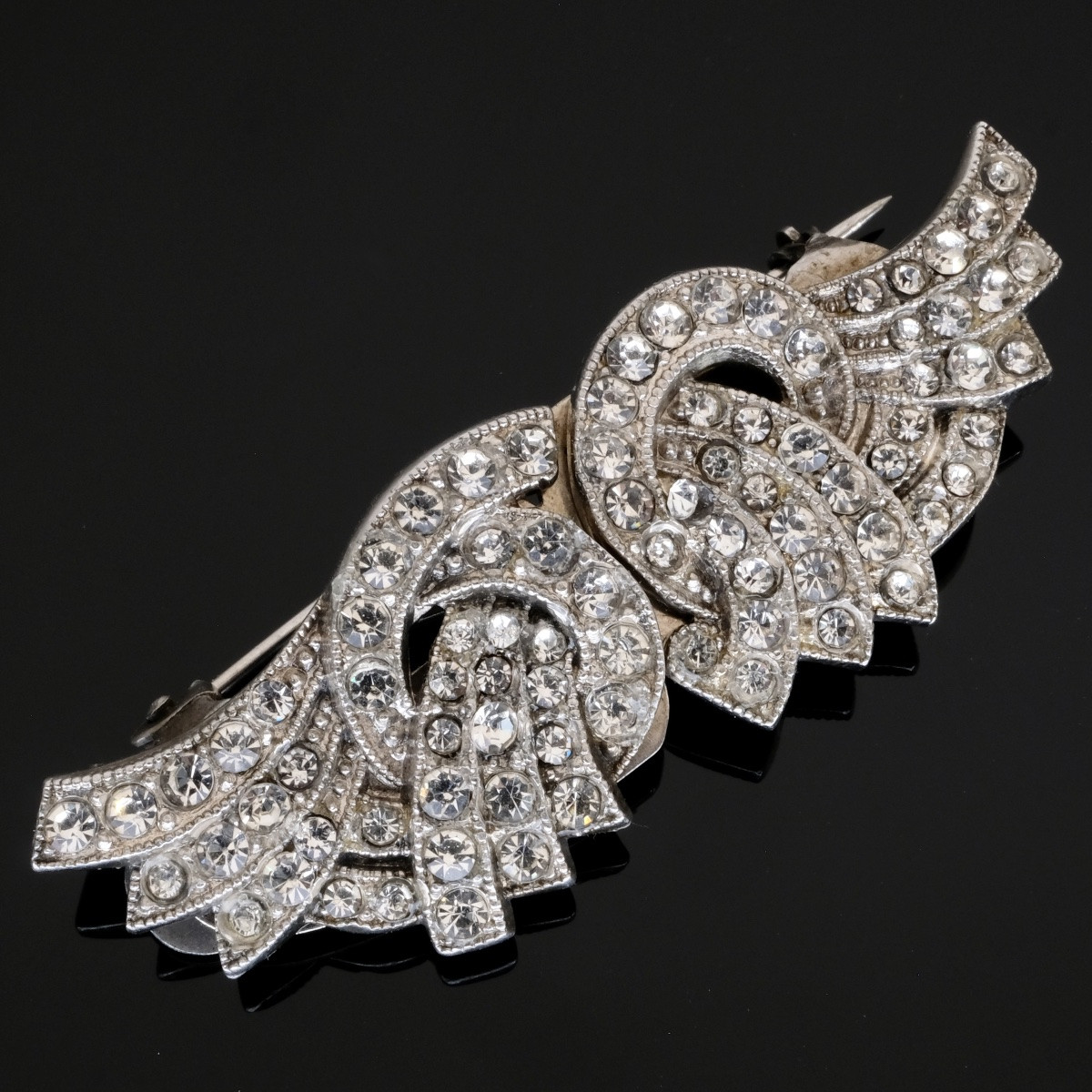 Silver Double Clip Brooch 1940s-photo-2