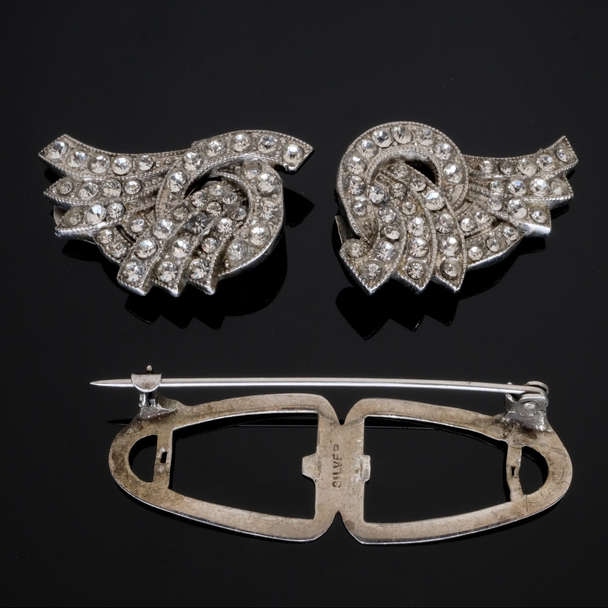 Silver Double Clip Brooch 1940s-photo-3