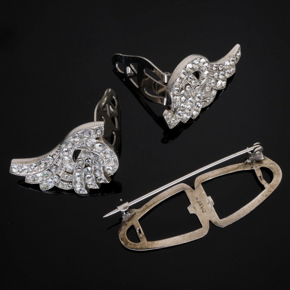 Silver Double Clip Brooch 1940s-photo-2