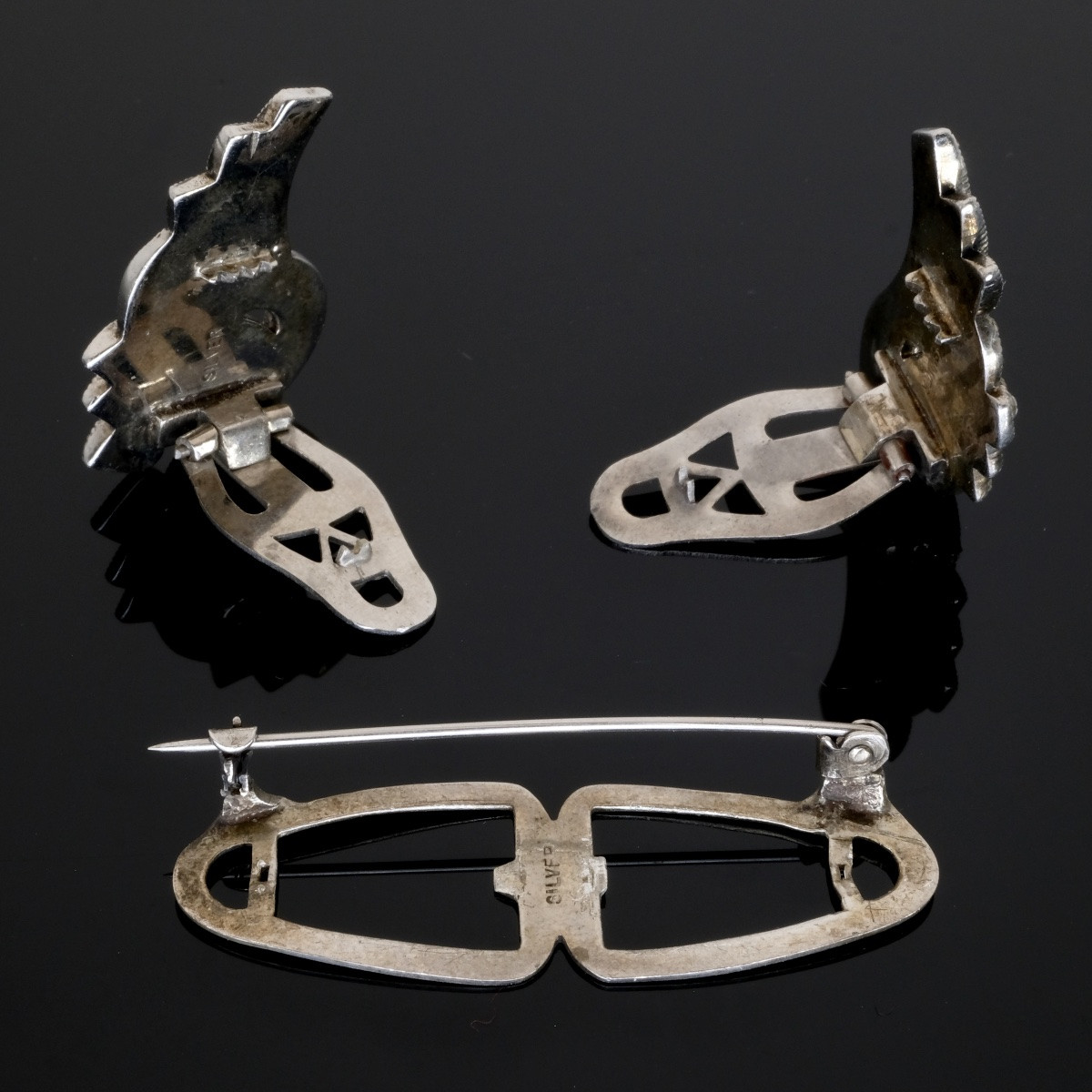 Silver Double Clip Brooch 1940s-photo-3