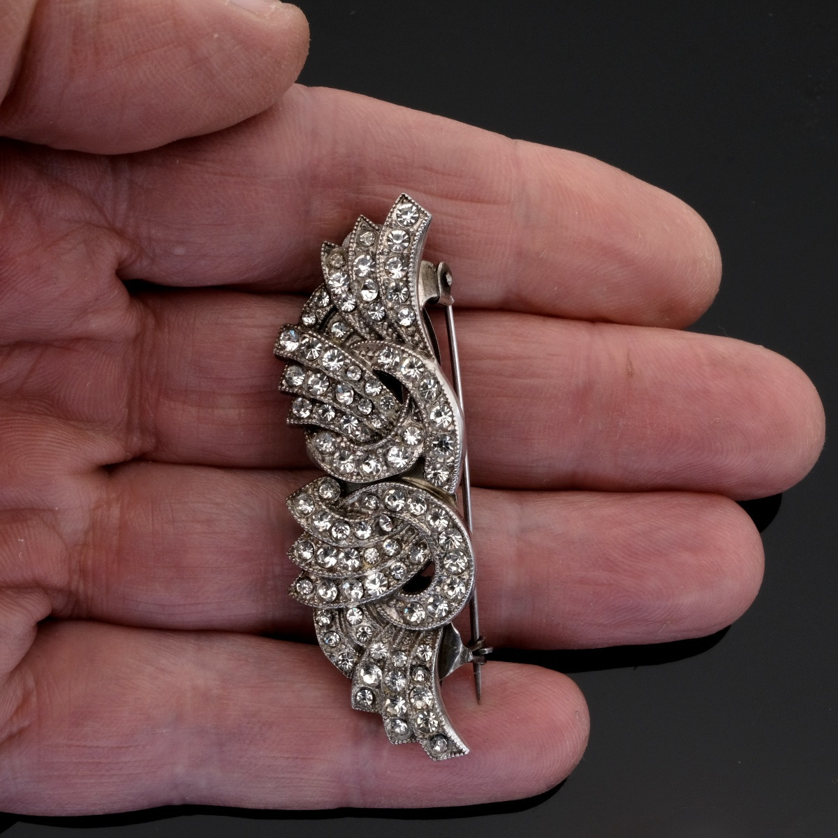 Silver Double Clip Brooch 1940s-photo-5