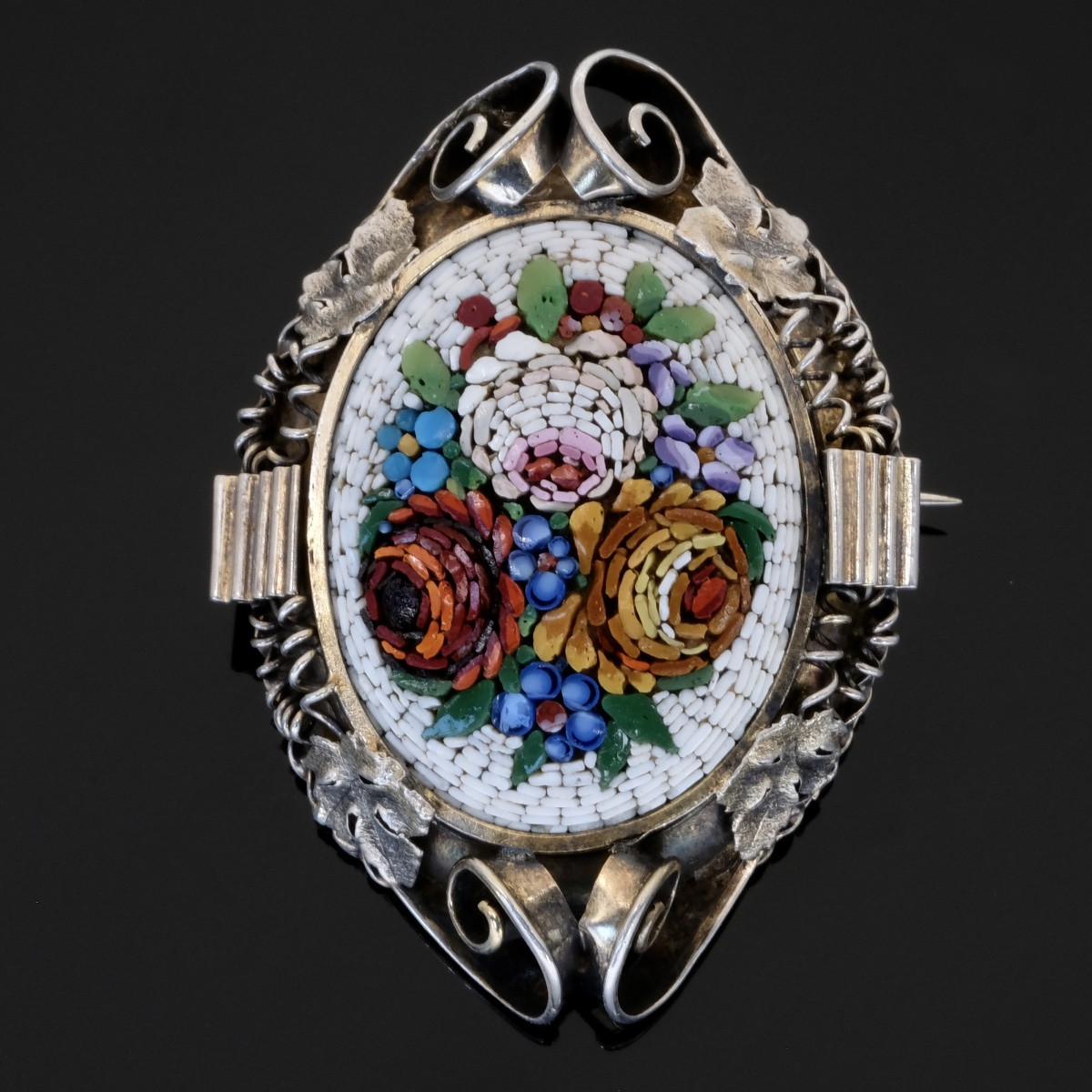 Broche micromosaïque Napoléon III argent-photo-2