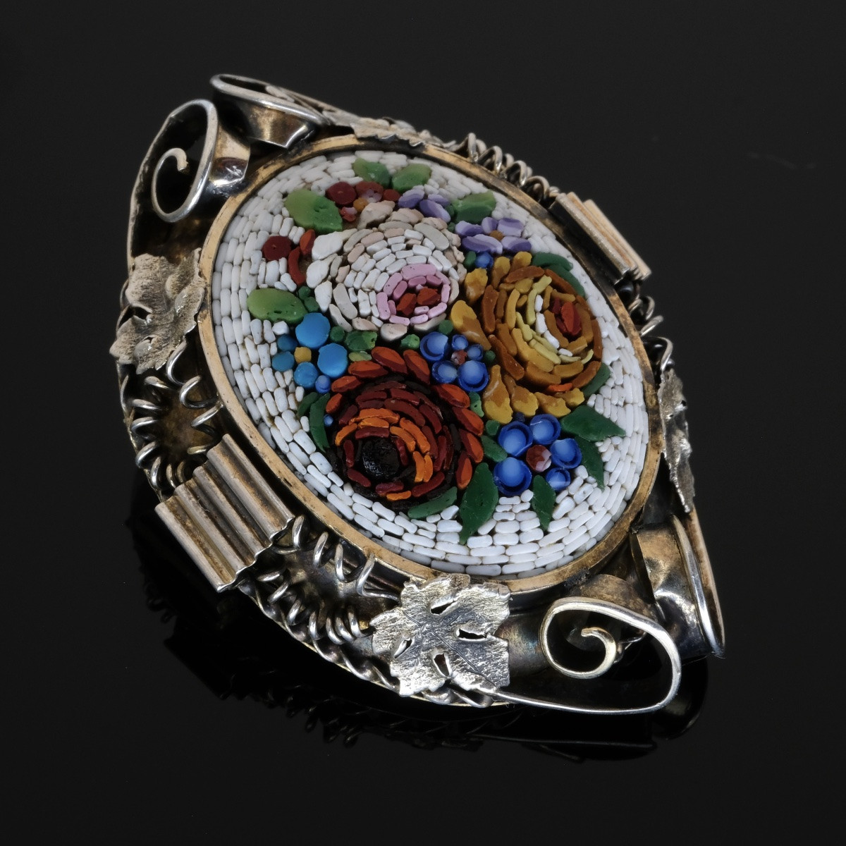 Broche micromosaïque Napoléon III argent-photo-3