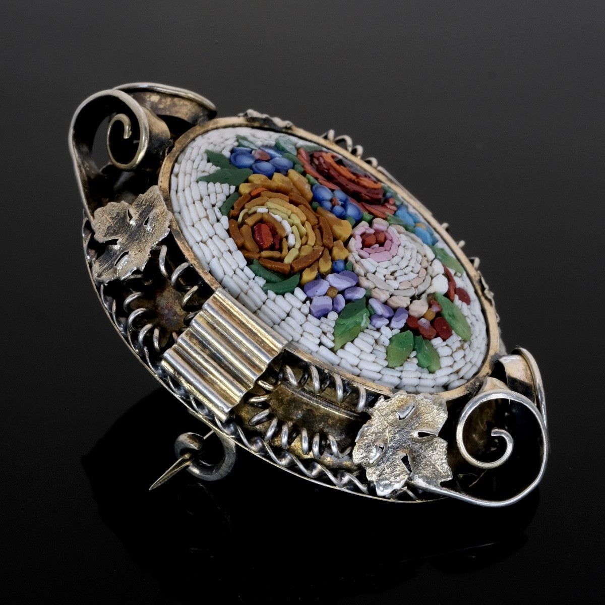Broche micromosaïque Napoléon III argent-photo-4