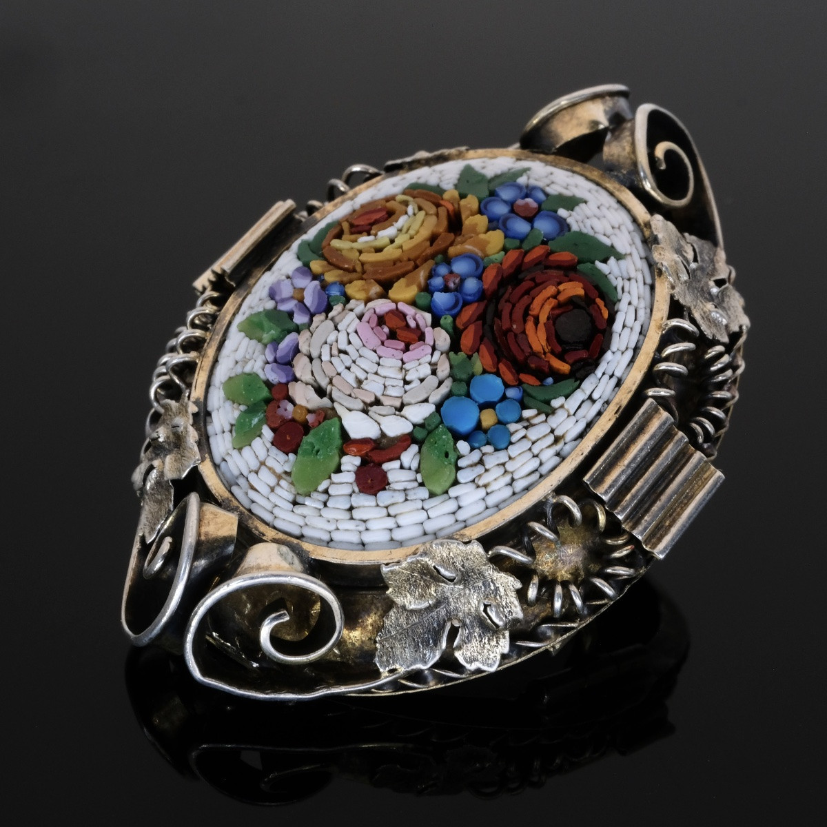 Broche micromosaïque Napoléon III argent-photo-1