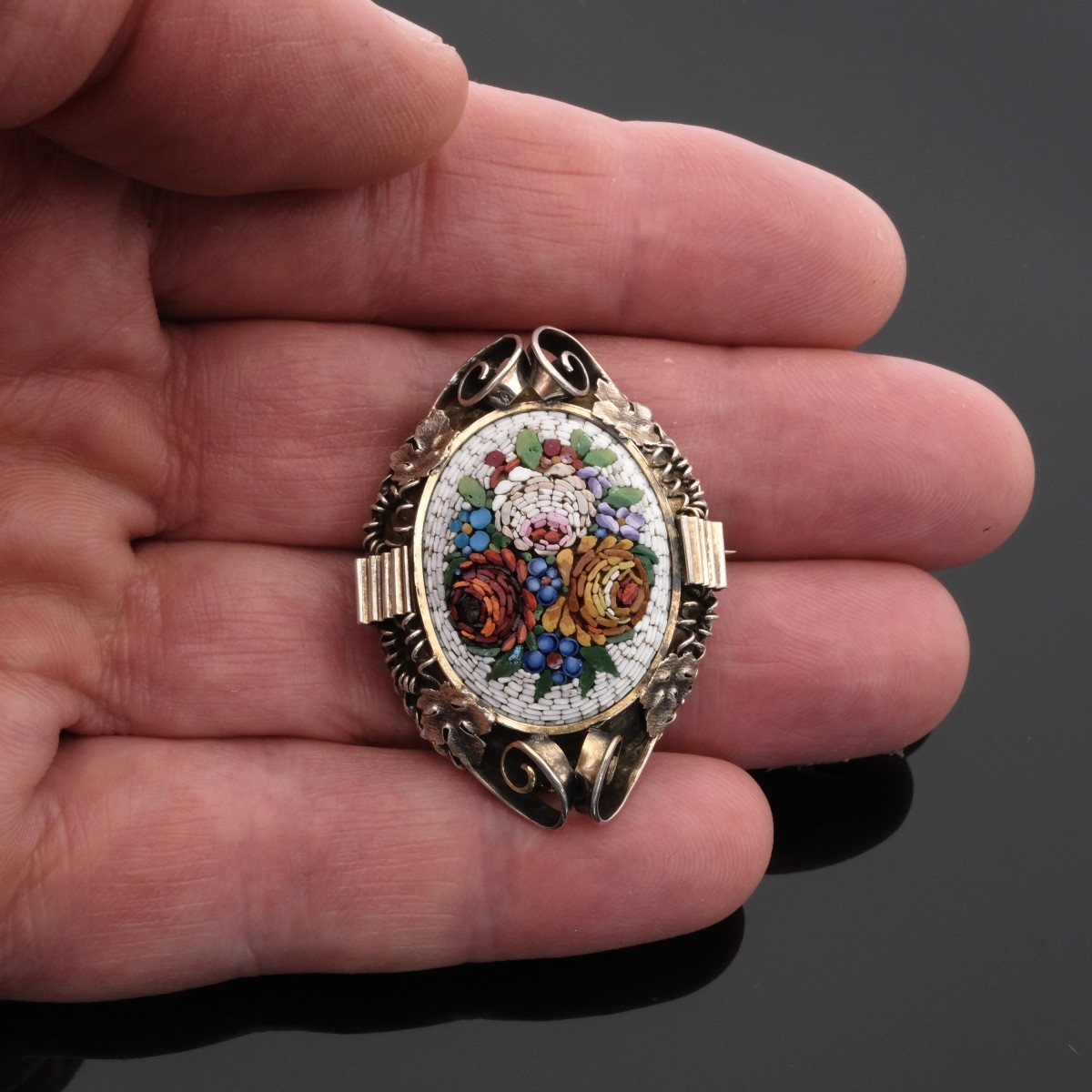 Broche micromosaïque Napoléon III argent-photo-4