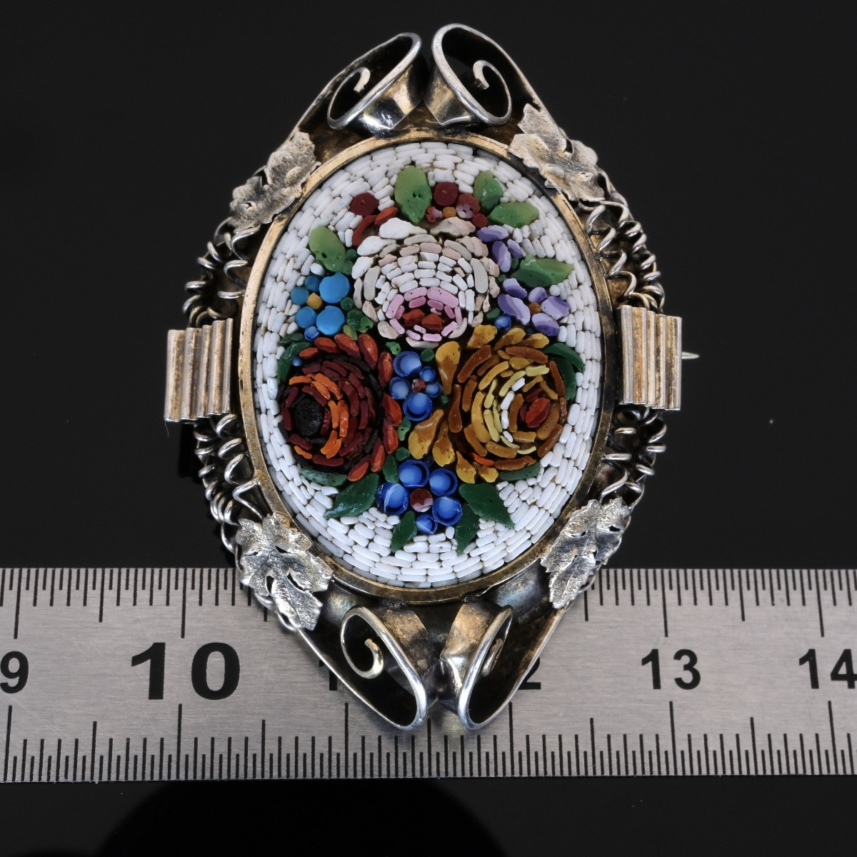 Broche micromosaïque Napoléon III argent-photo-5