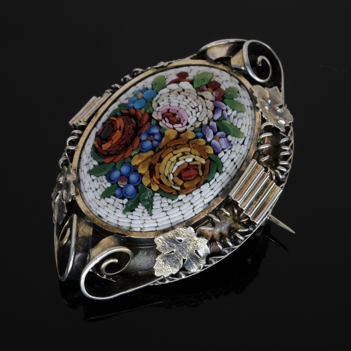 Broche micromosaïque Napoléon III argent