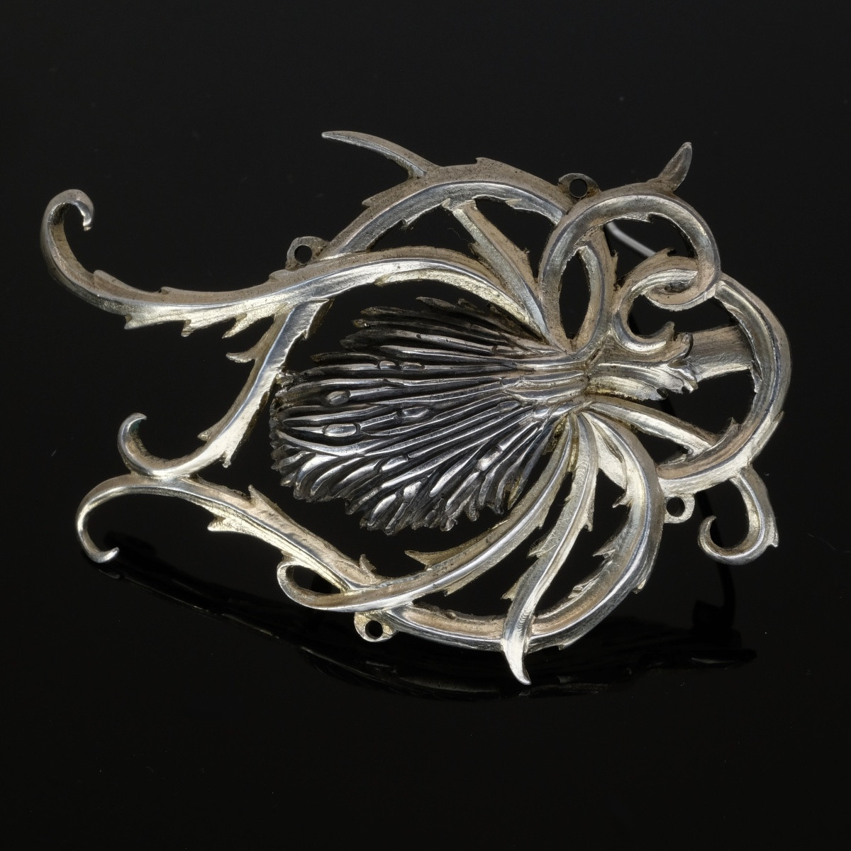 Paire de grandes broches chardon vermeil Art Nouveau Français-photo-2