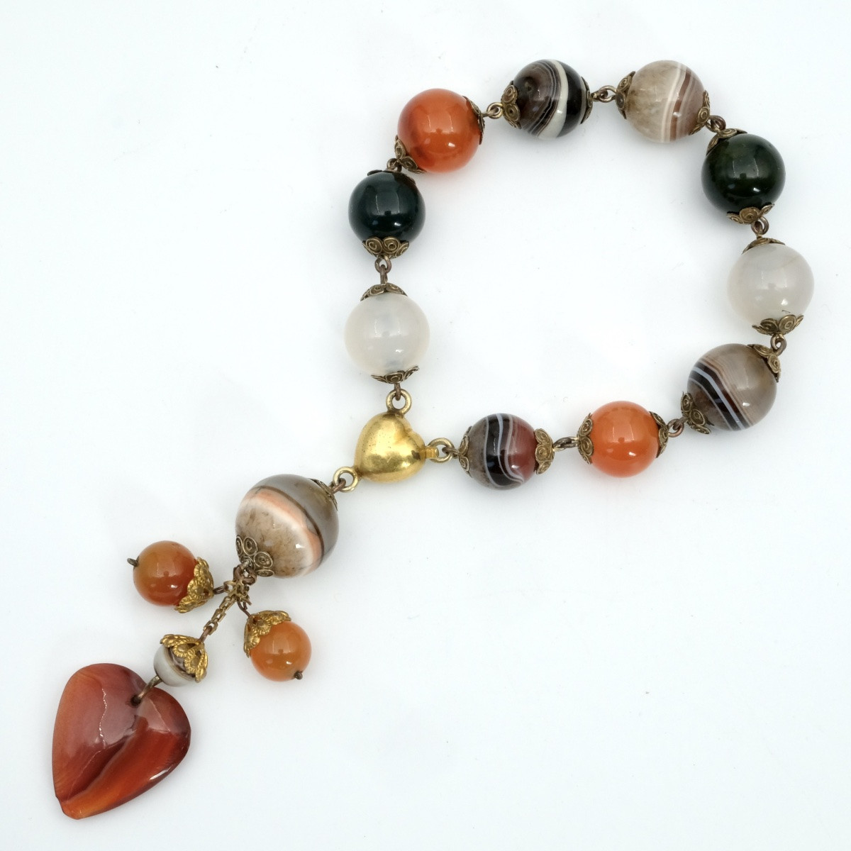 Bracelet 1840 perles d'agates fermoir et pampille coeur-photo-2