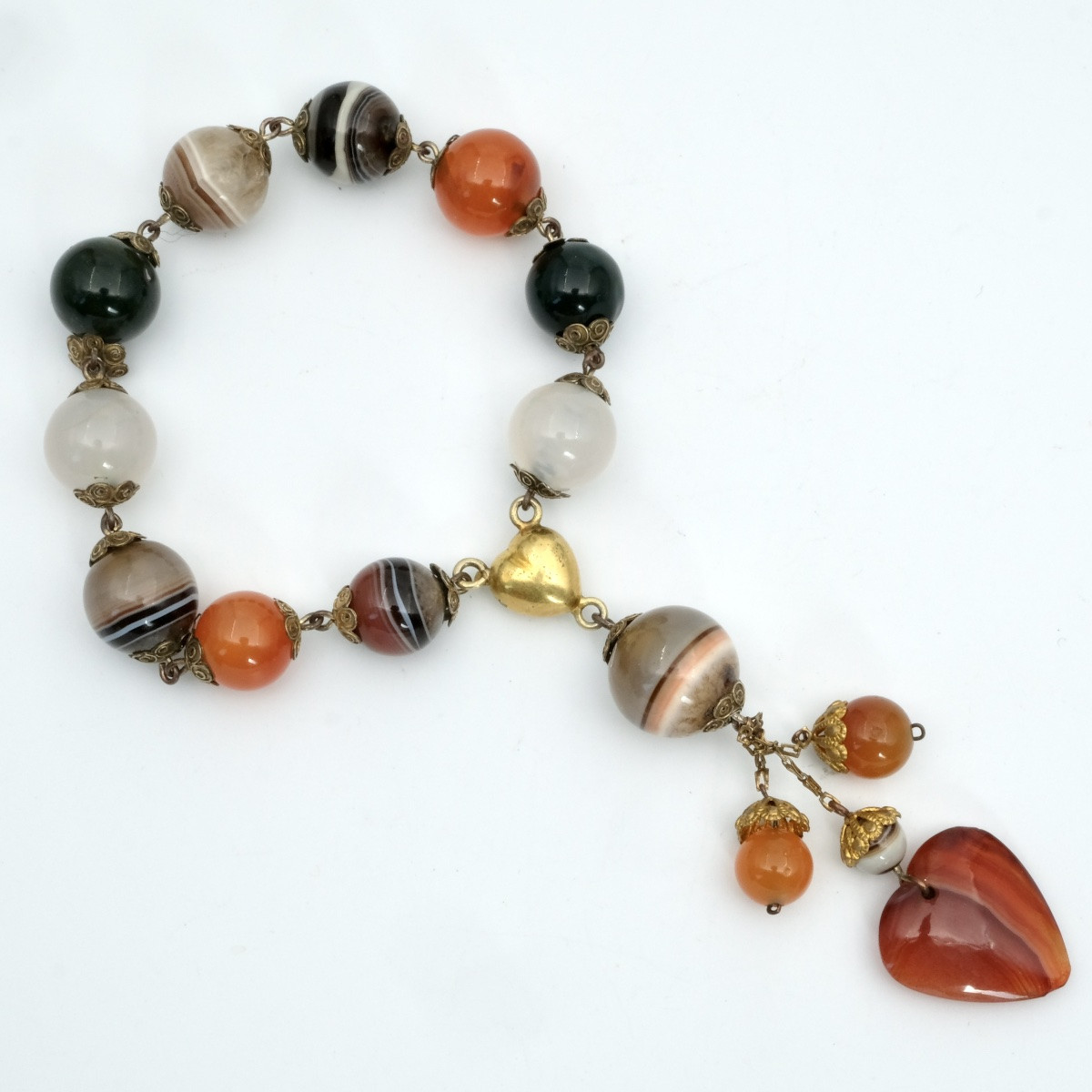 Bracelet 1840 perles d'agates fermoir et pampille coeur-photo-3