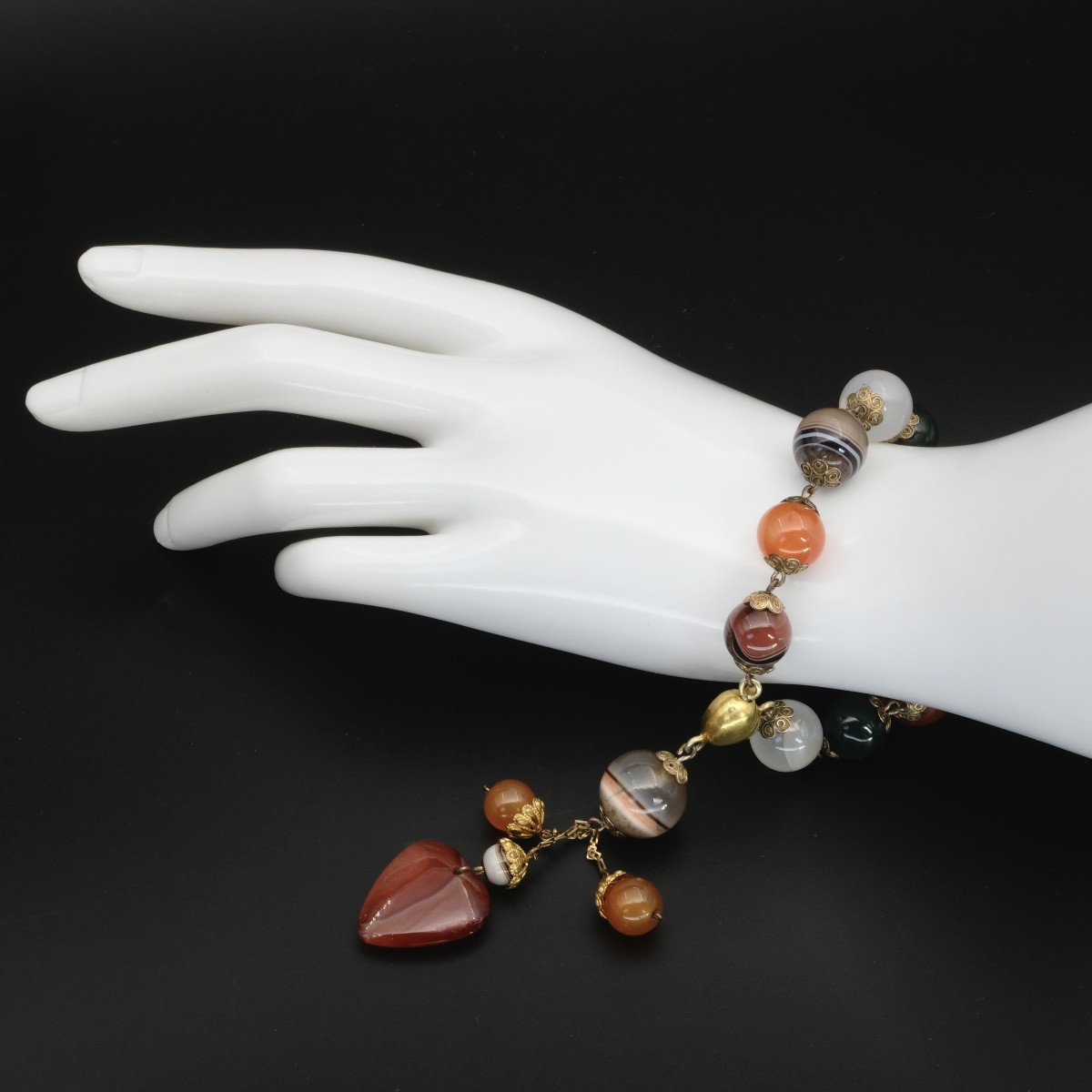 Bracelet 1840 perles d'agates fermoir et pampille coeur-photo-3