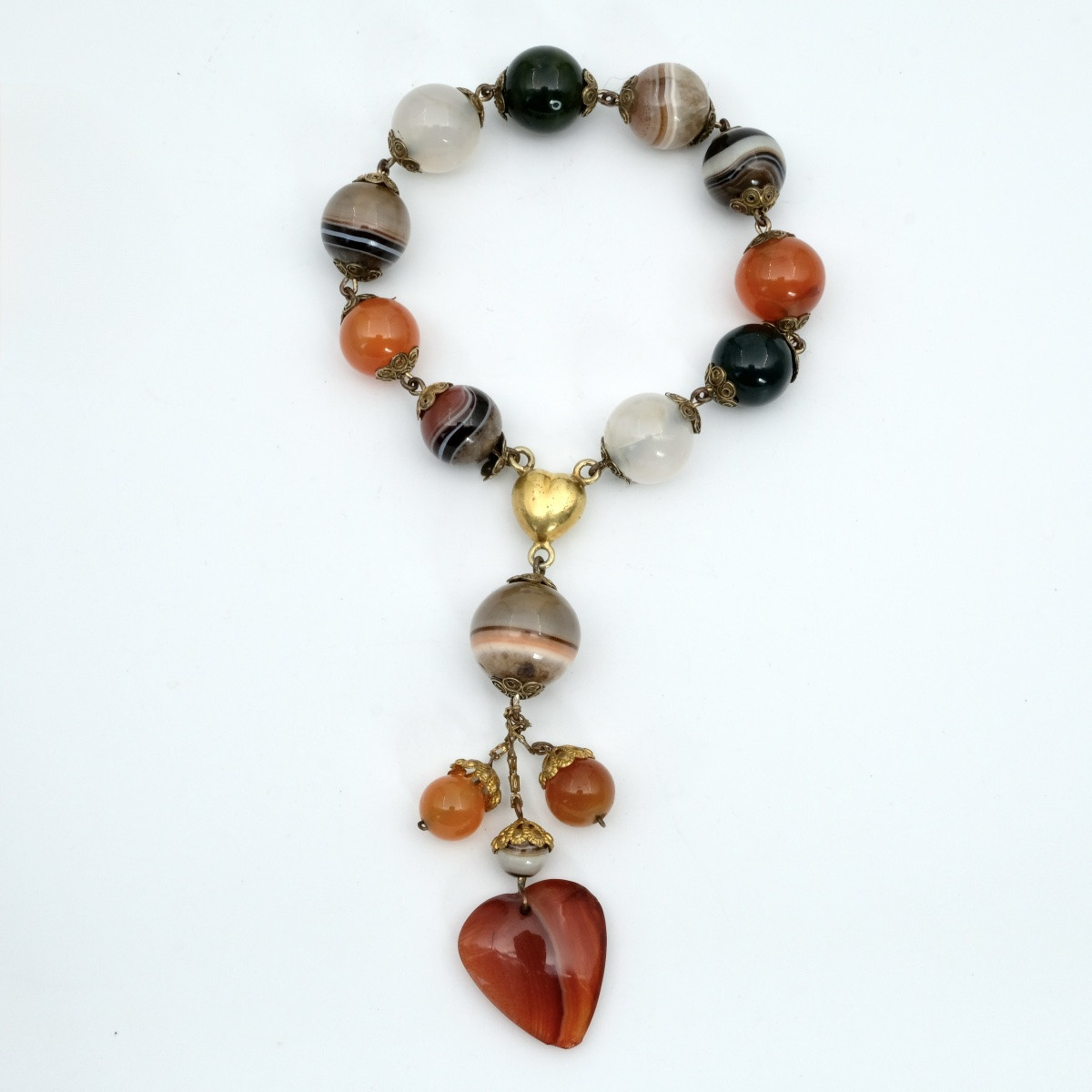 Bracelet 1840 perles d'agates fermoir et pampille coeur-photo-4