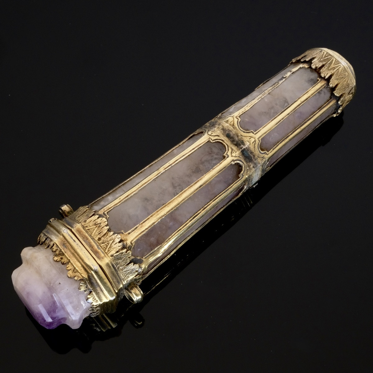 Étui à cire 17ème  améthyste vermeil et intaille romaine antique-photo-1