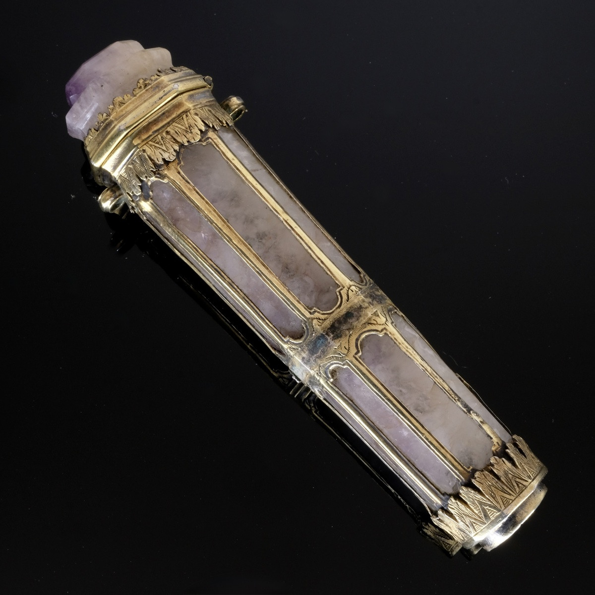Étui à cire 17ème  améthyste vermeil et intaille romaine antique-photo-2