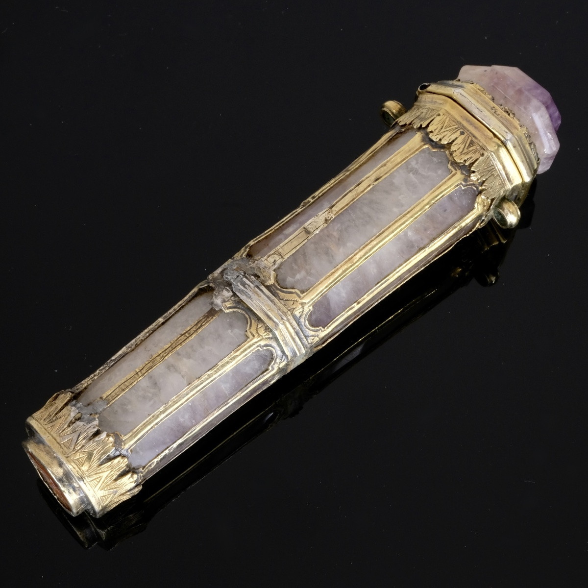 Étui à cire 17ème  améthyste vermeil et intaille romaine antique-photo-3