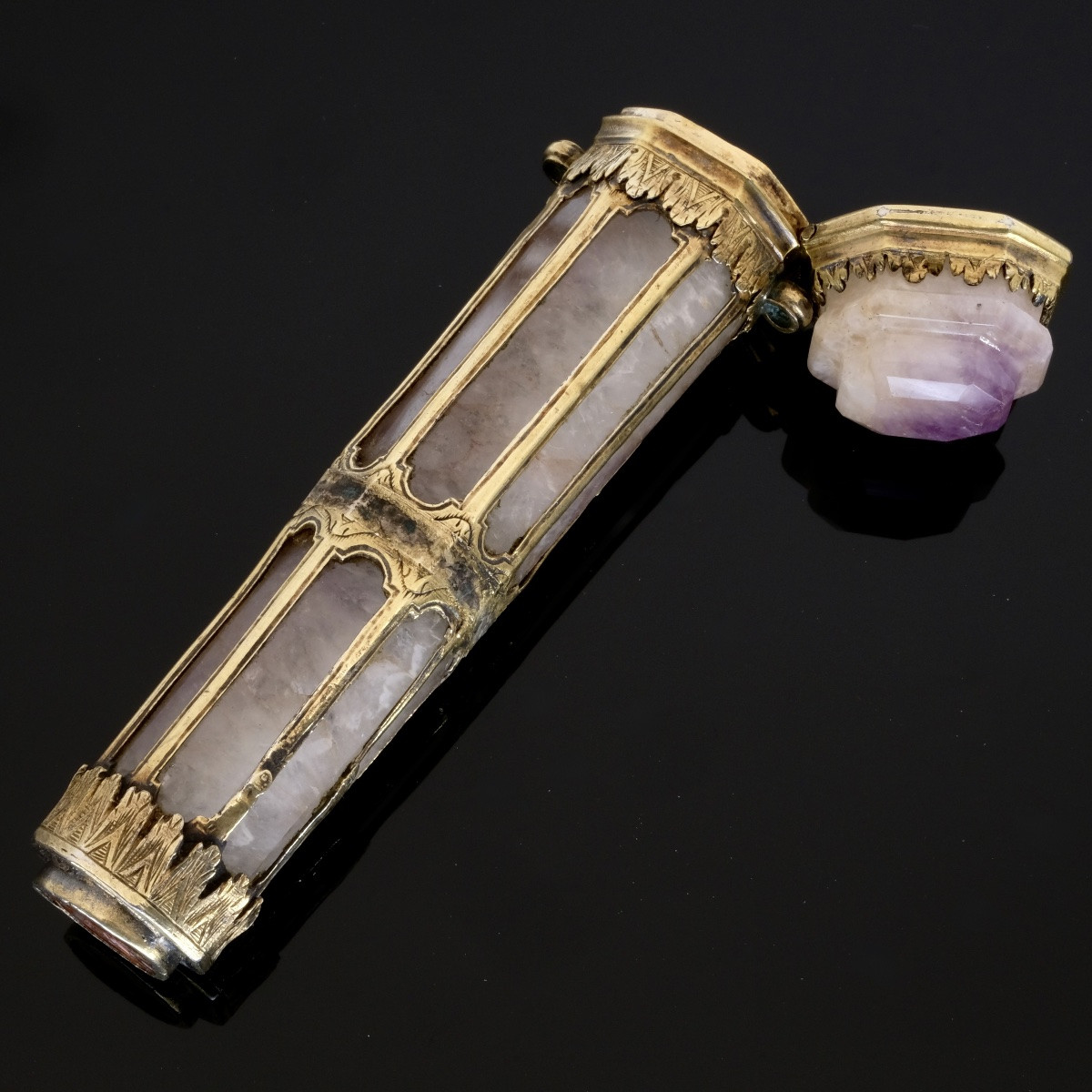 Étui à cire 17ème  améthyste vermeil et intaille romaine antique-photo-4
