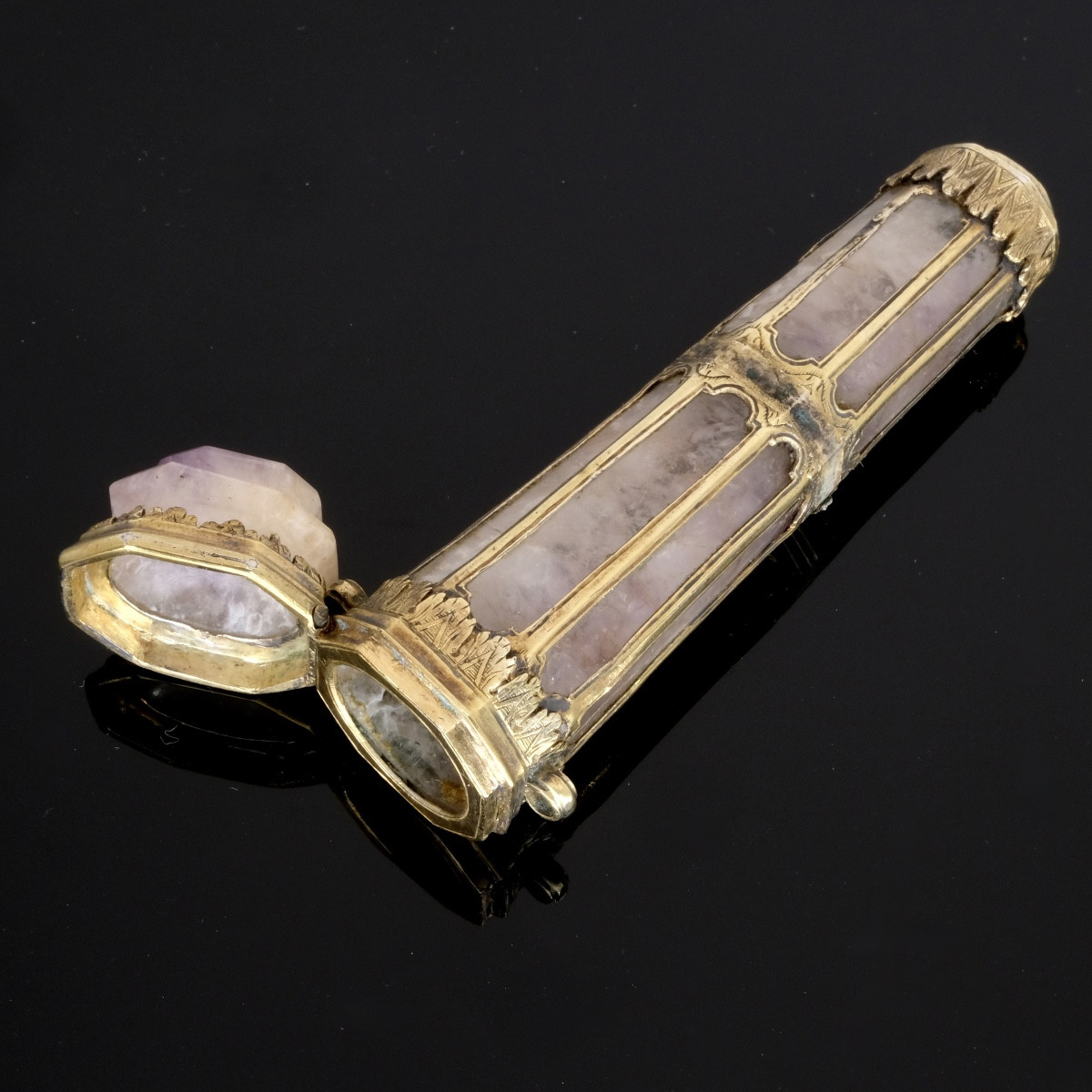 Étui à cire 17ème  améthyste vermeil et intaille romaine antique-photo-6