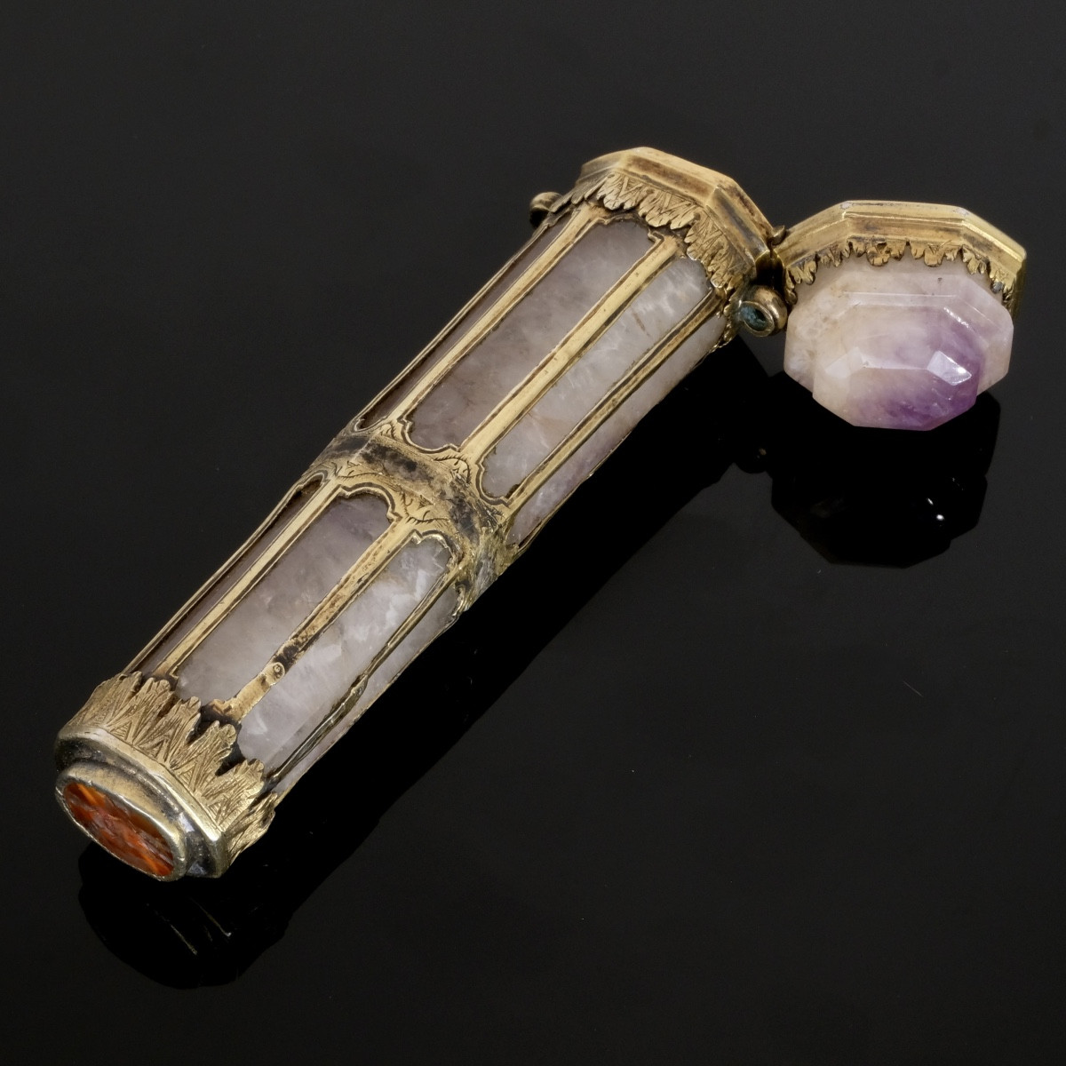 Étui à cire 17ème  améthyste vermeil et intaille romaine antique