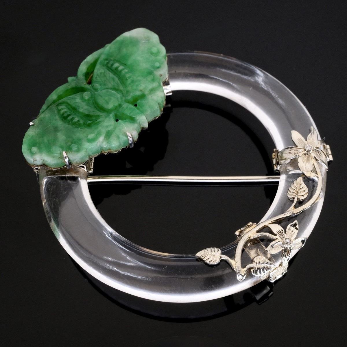 Broche Art Déco cristal or papillon jadéite 1920-30-photo-4