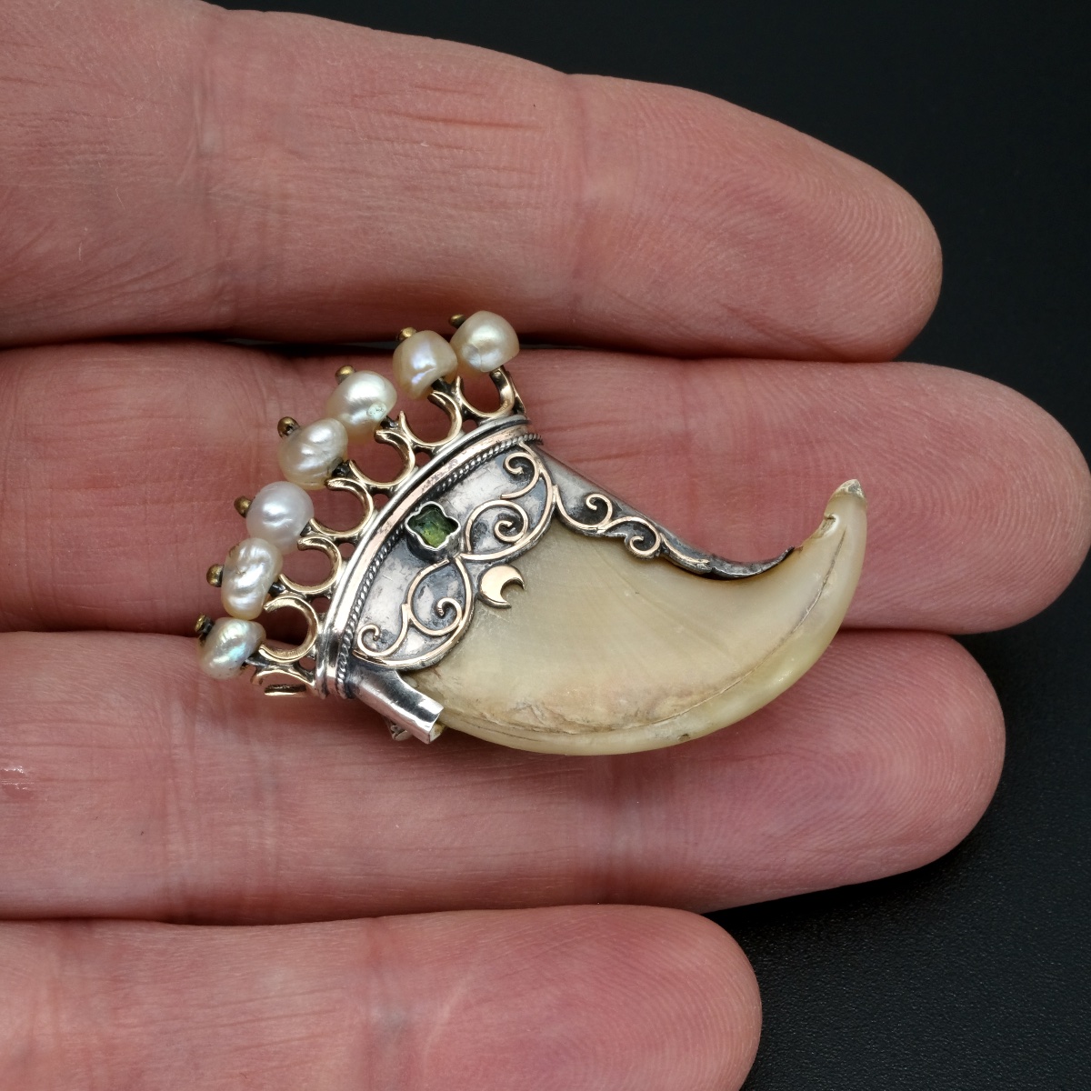 Broche griffe, Perles, Or et Argent 19ème siècle, Napoléon III-photo-2