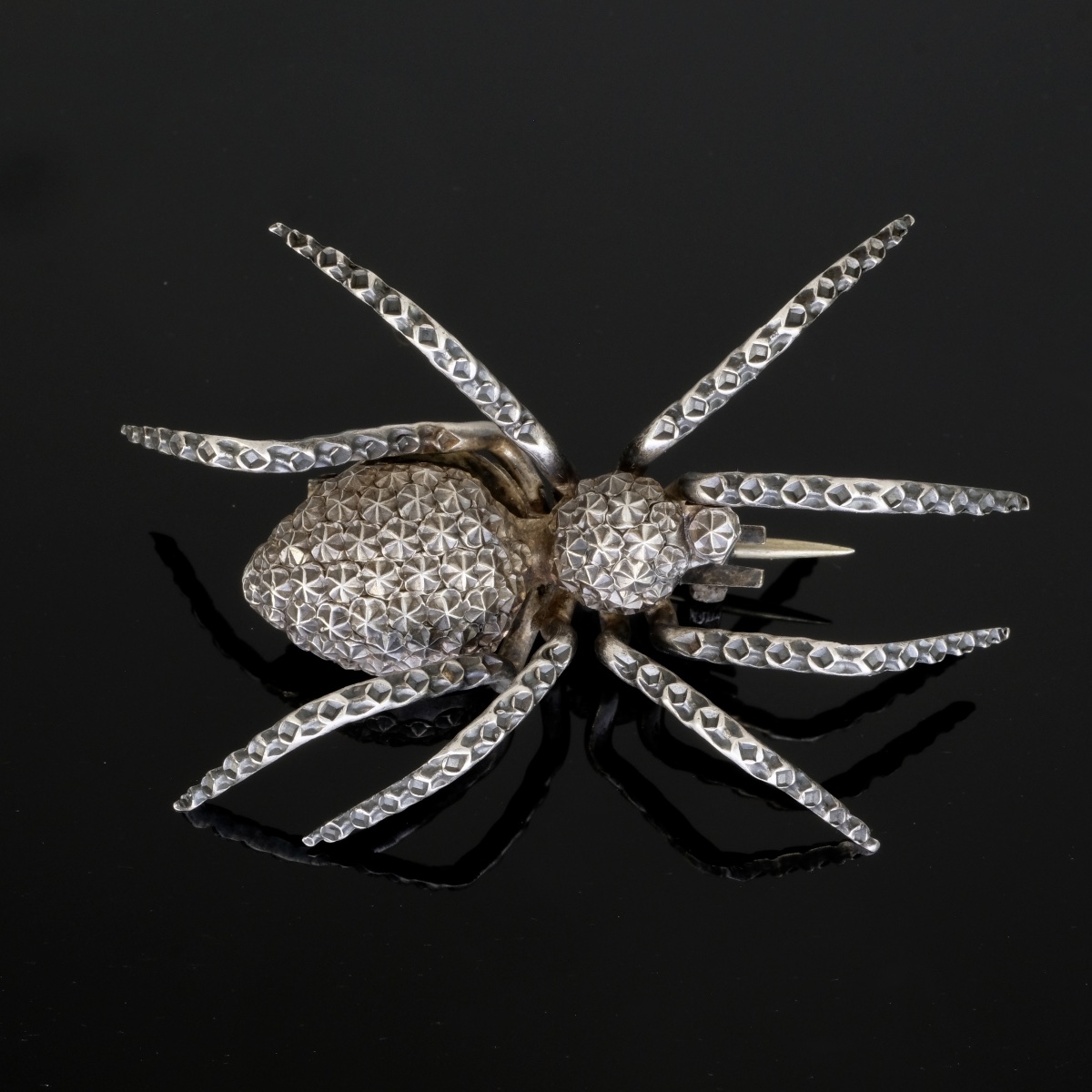Articulated Spider Brooch In Textured Silver 1880-photo-2