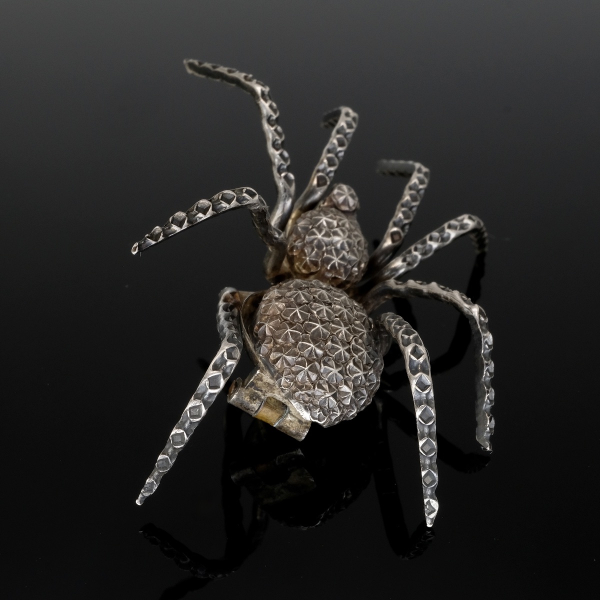 Articulated Spider Brooch In Textured Silver 1880-photo-4