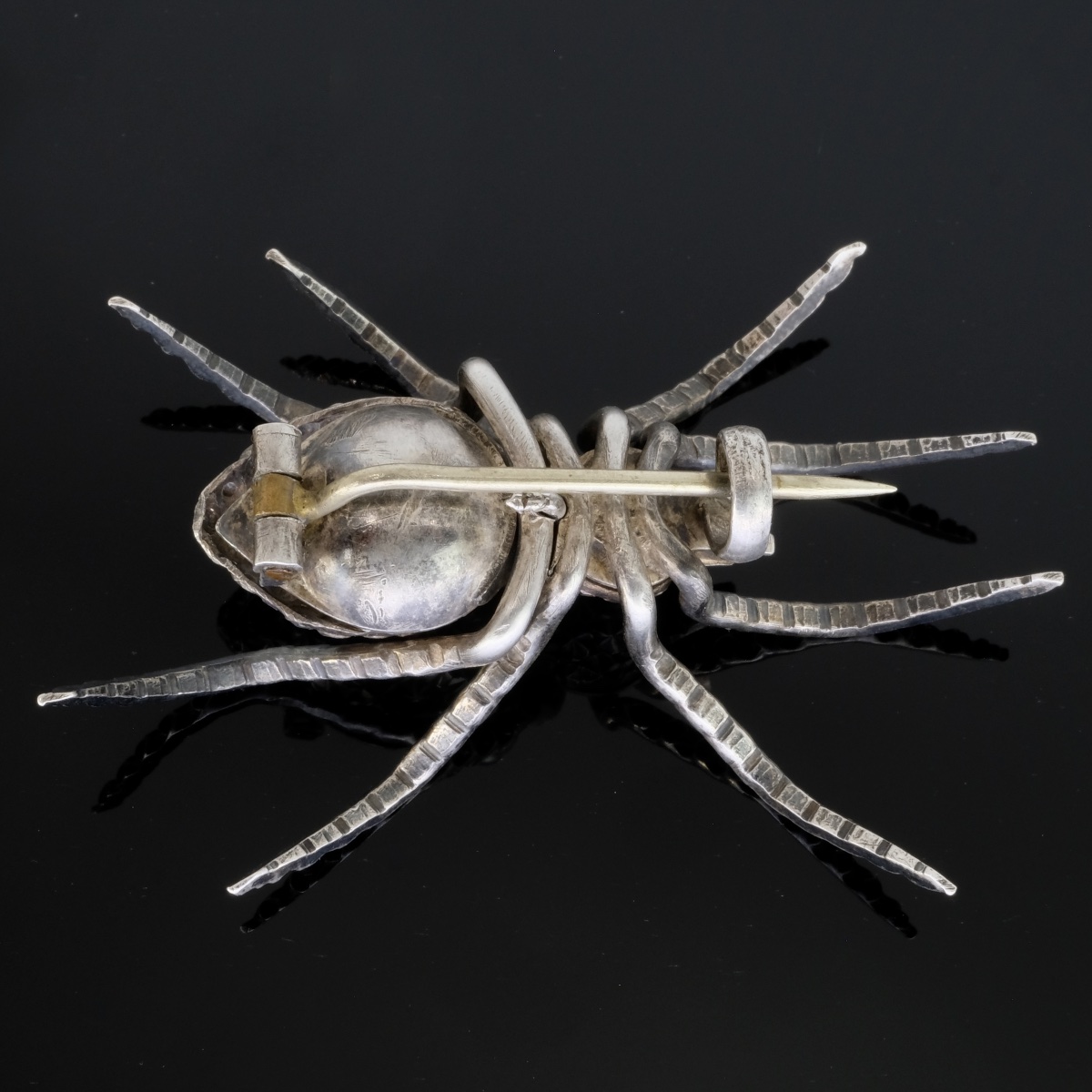 Articulated Spider Brooch In Textured Silver 1880-photo-3