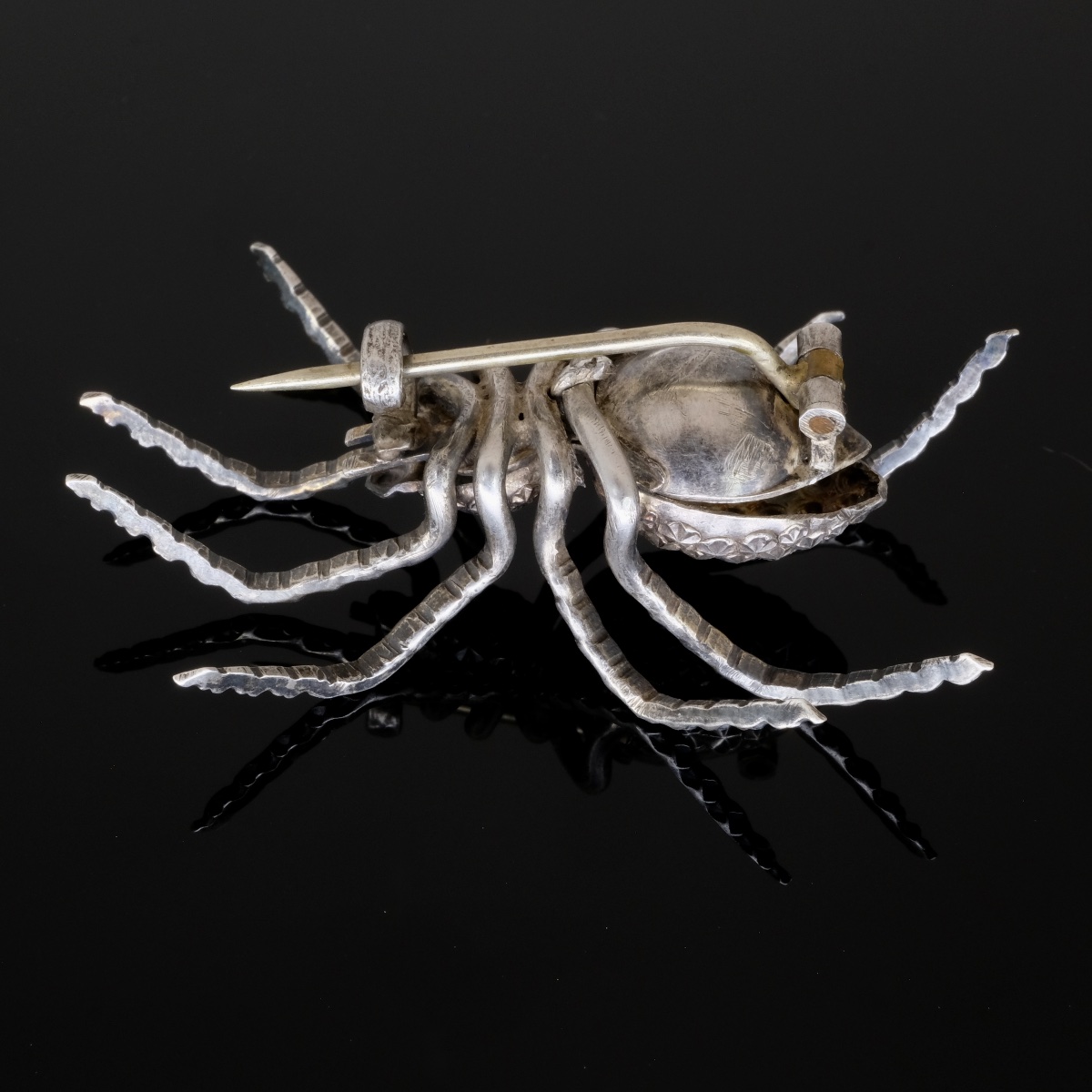 Articulated Spider Brooch In Textured Silver 1880-photo-4