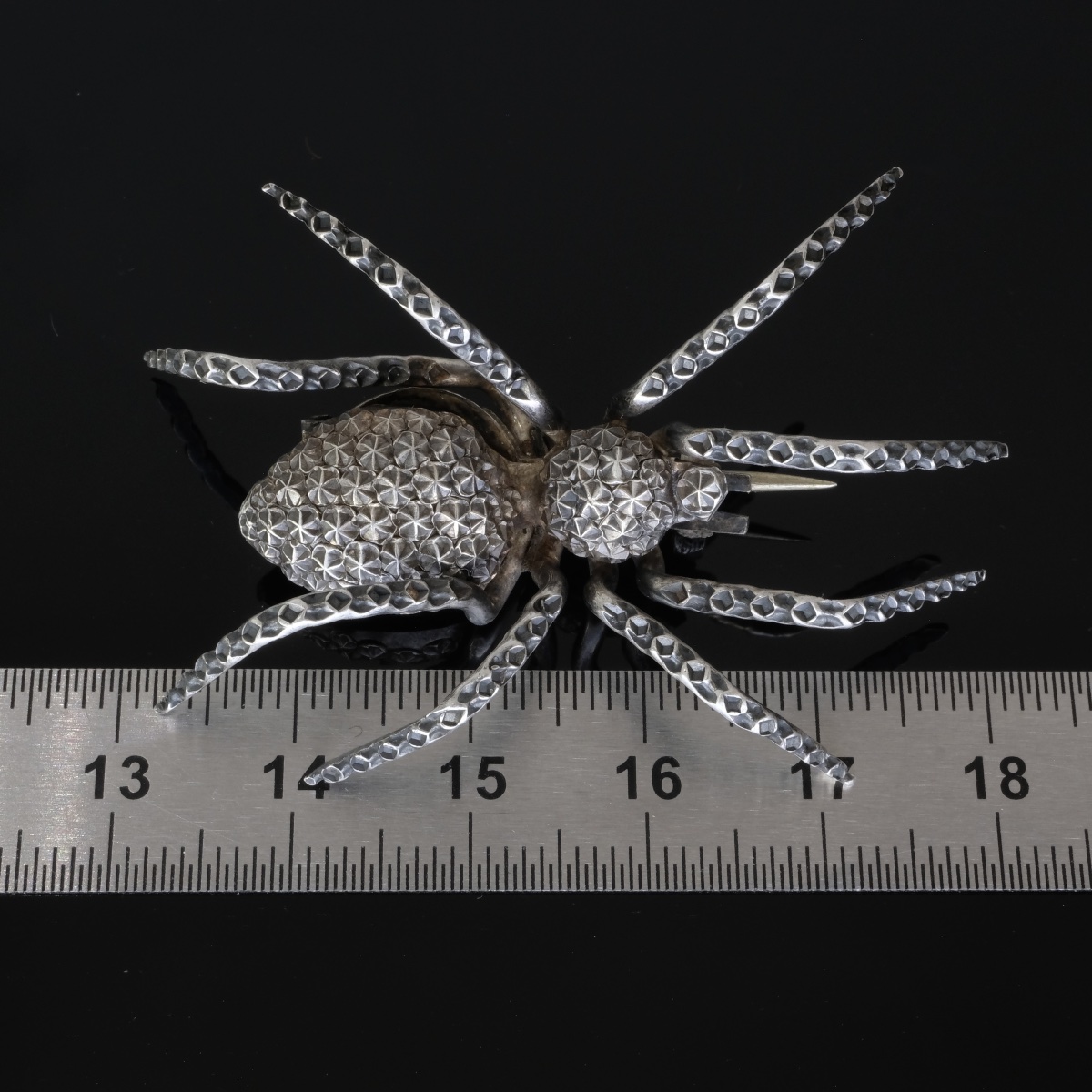 Articulated Spider Brooch In Textured Silver 1880-photo-6