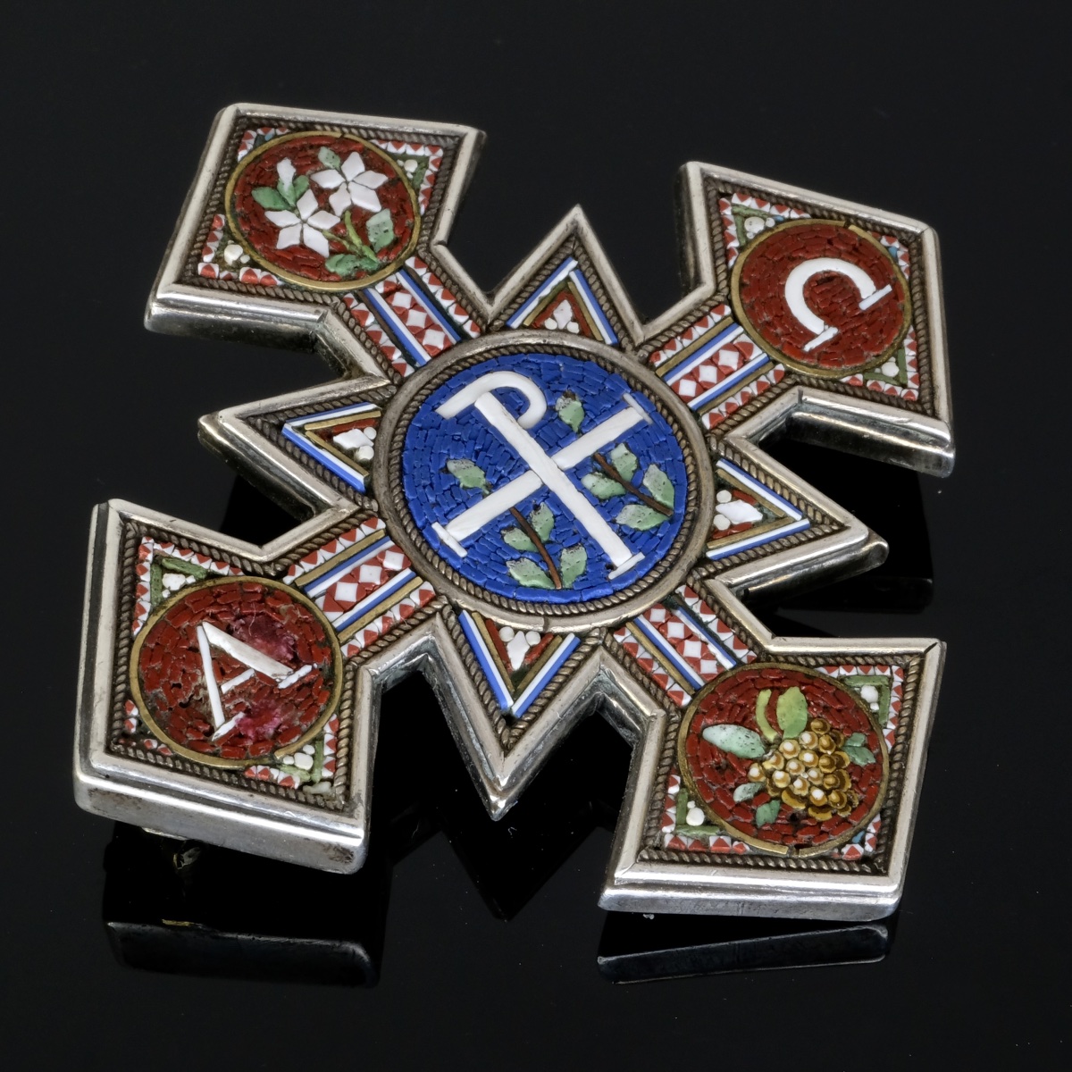 broche croix Micromosaïque Argent époque Napoléon III-photo-2