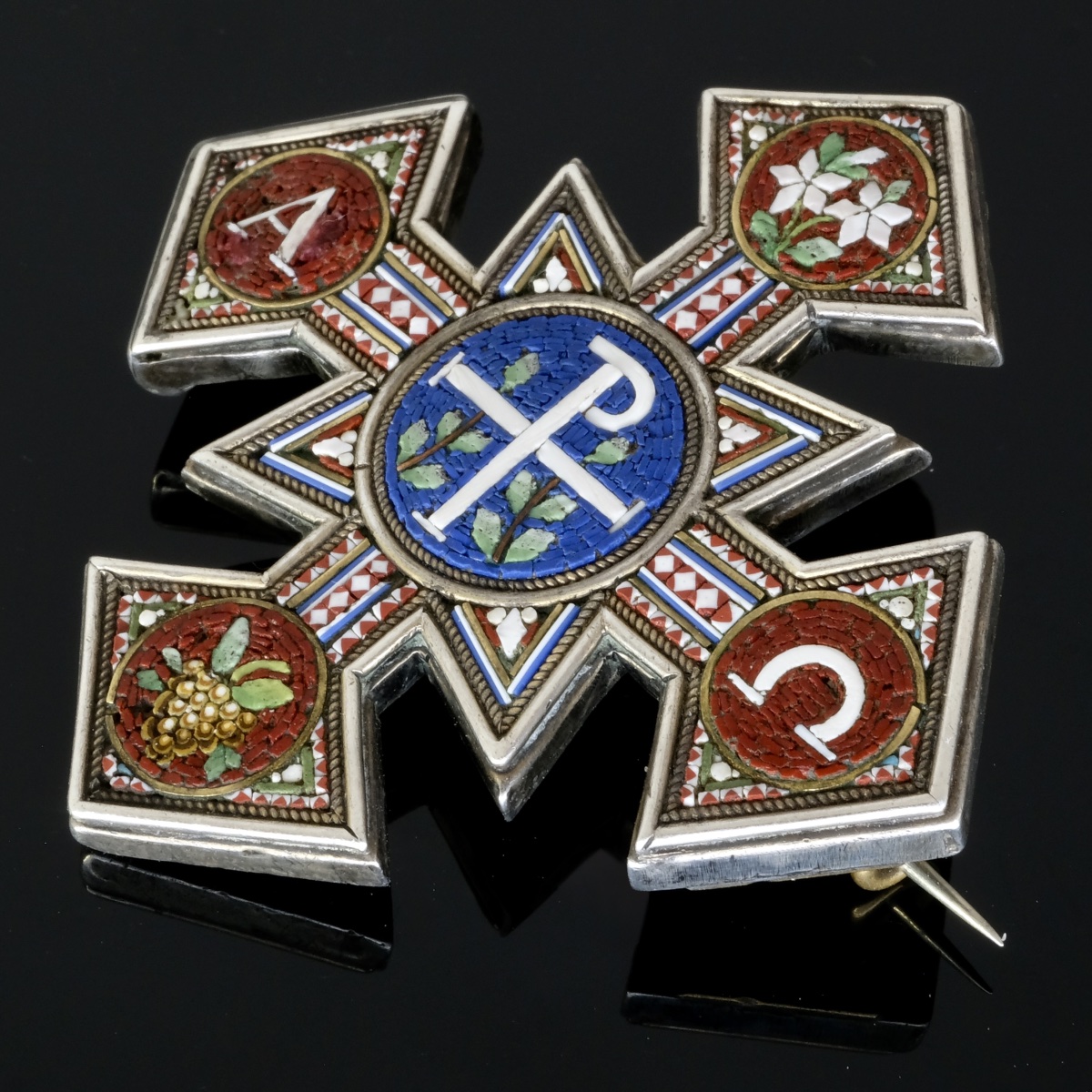 broche croix Micromosaïque Argent époque Napoléon III-photo-3